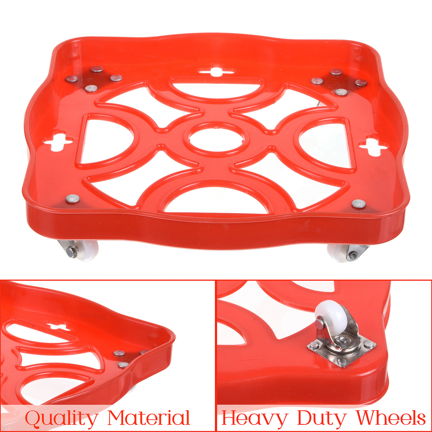 Kuber Industries Cylinder Stand|Unbreakable Plastic Gas Cylinder Stand|LPG Cylinder Stand|Gas Trolly|Square Shape Cylinder Trolley With Wheels (Red)