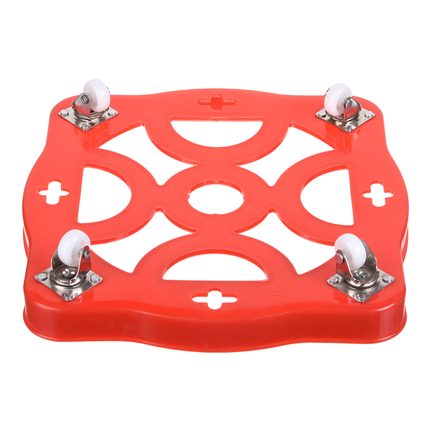 Kuber Industries Cylinder Stand|Unbreakable Plastic Gas Cylinder Stand|LPG Cylinder Stand|Gas Trolly|Square Shape Cylinder Trolley With Wheels (Red)