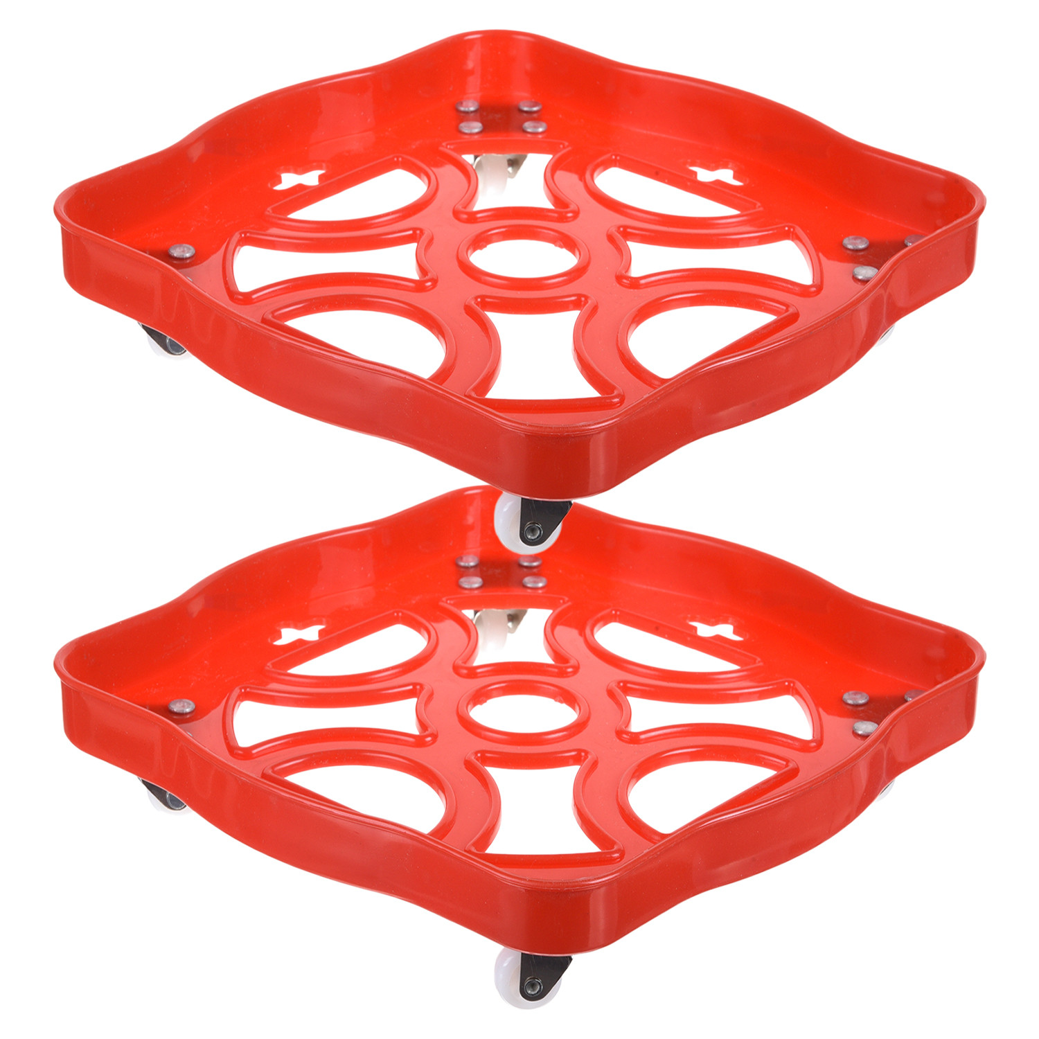 Kuber Industries Cylinder Stand|Unbreakable Plastic Gas Cylinder Stand|LPG Cylinder Stand|Gas Trolly|Square Shape Cylinder Trolley With Wheels (Red)