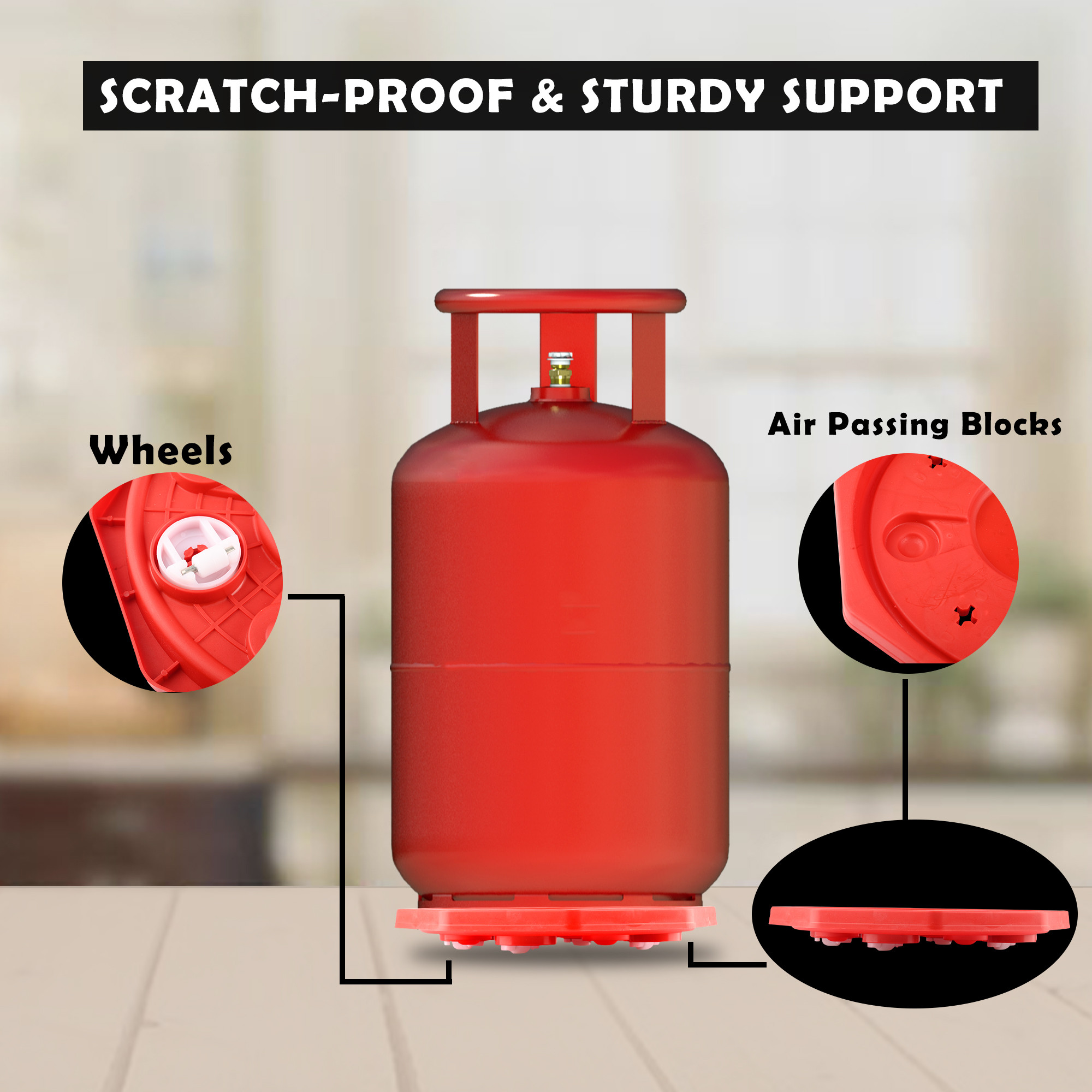 Kuber Industries Cylinder Trolley  Gas Cylinder Stand with Wheels  Gas Stove Stand  Water Can Stand  LPG Cylinder Stand  Easily Movable Stand  Trolly for Kitchen  Star  Red
