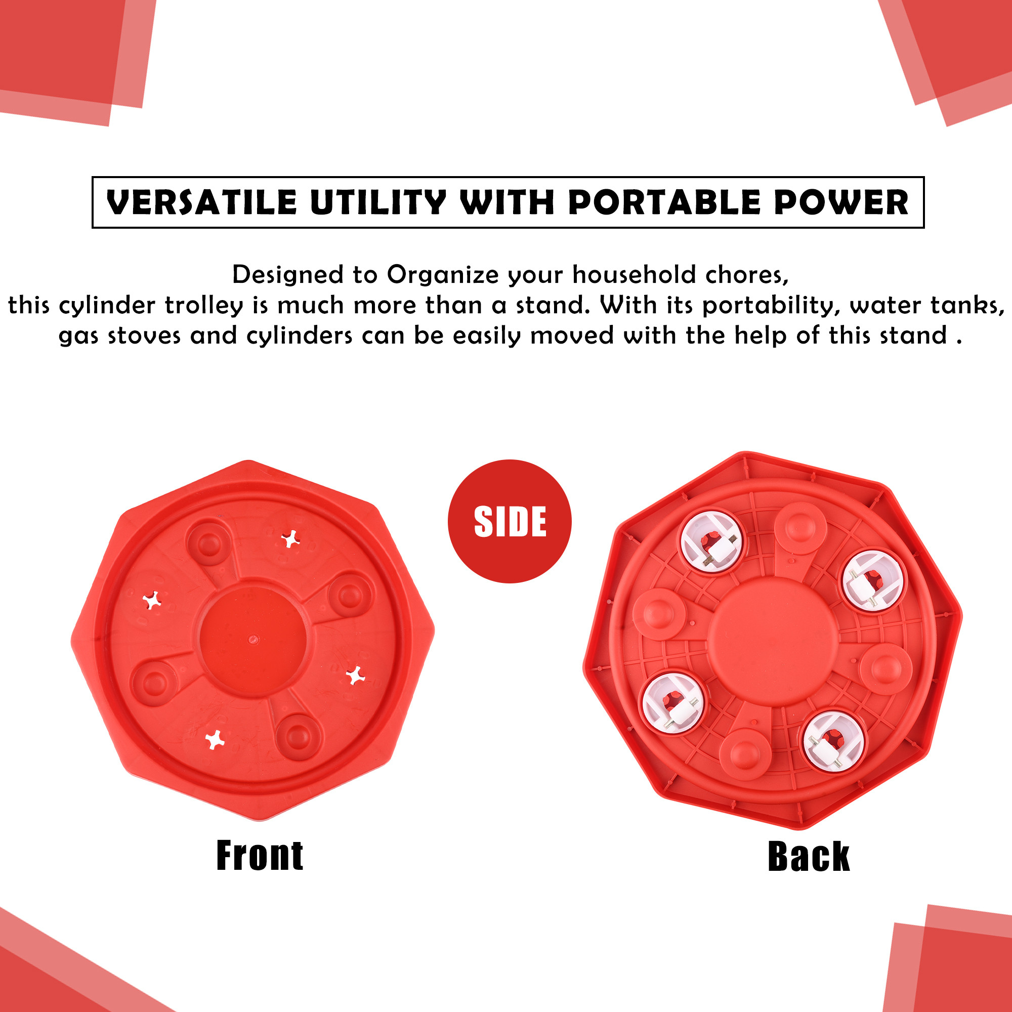 Kuber Industries Cylinder Trolley  Gas Cylinder Stand with Wheels  Gas Stove Stand  Water Can Stand  LPG Cylinder Stand  Easily Movable Stand  Trolly for Kitchen  Star  Red