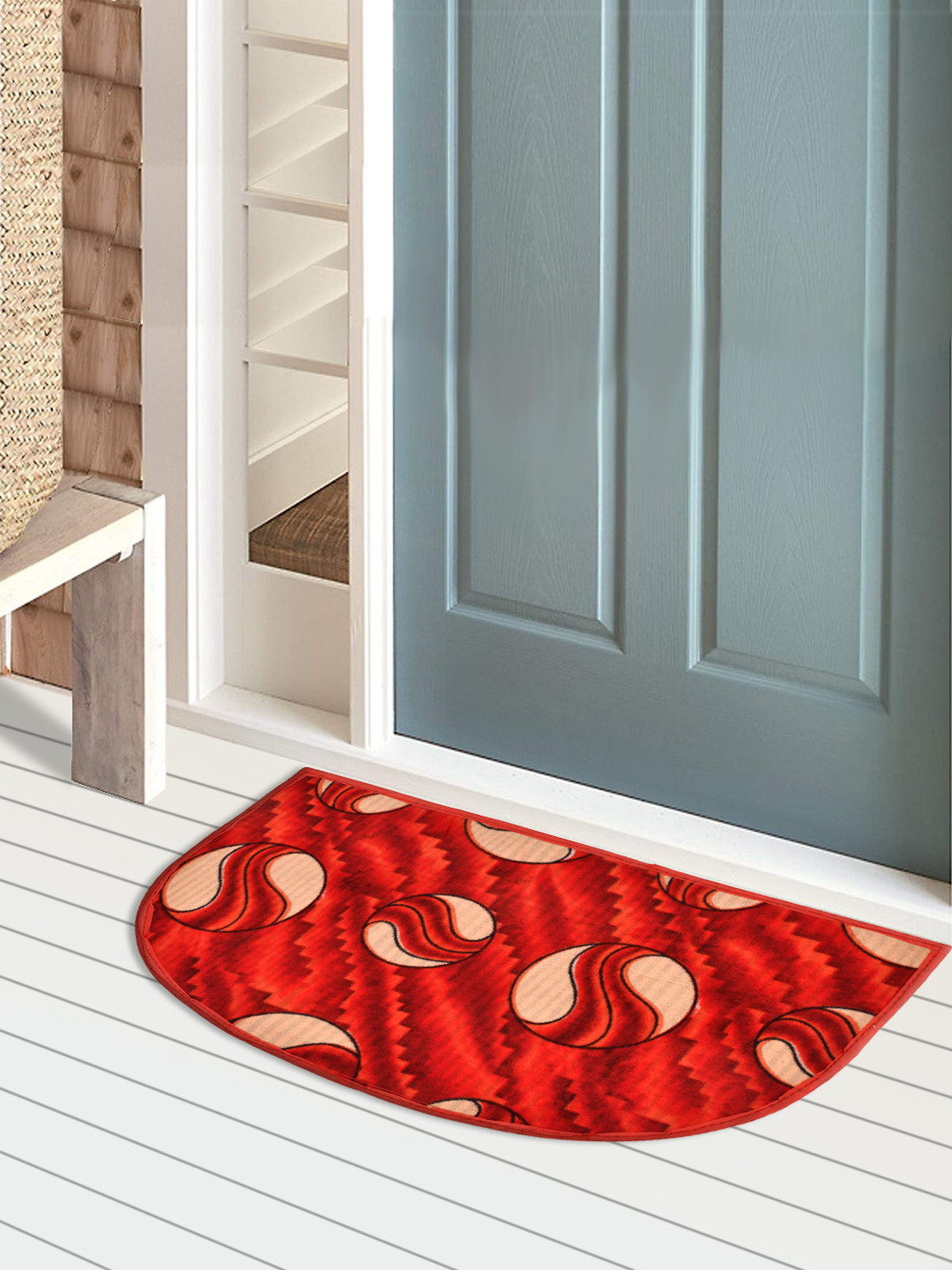 Kuber Industries D Shape Ball Printed Anti-Slip Durable Velvet Door Mat, Welcome Mat For Entryway,Patio,Garage, Outdoor, 21