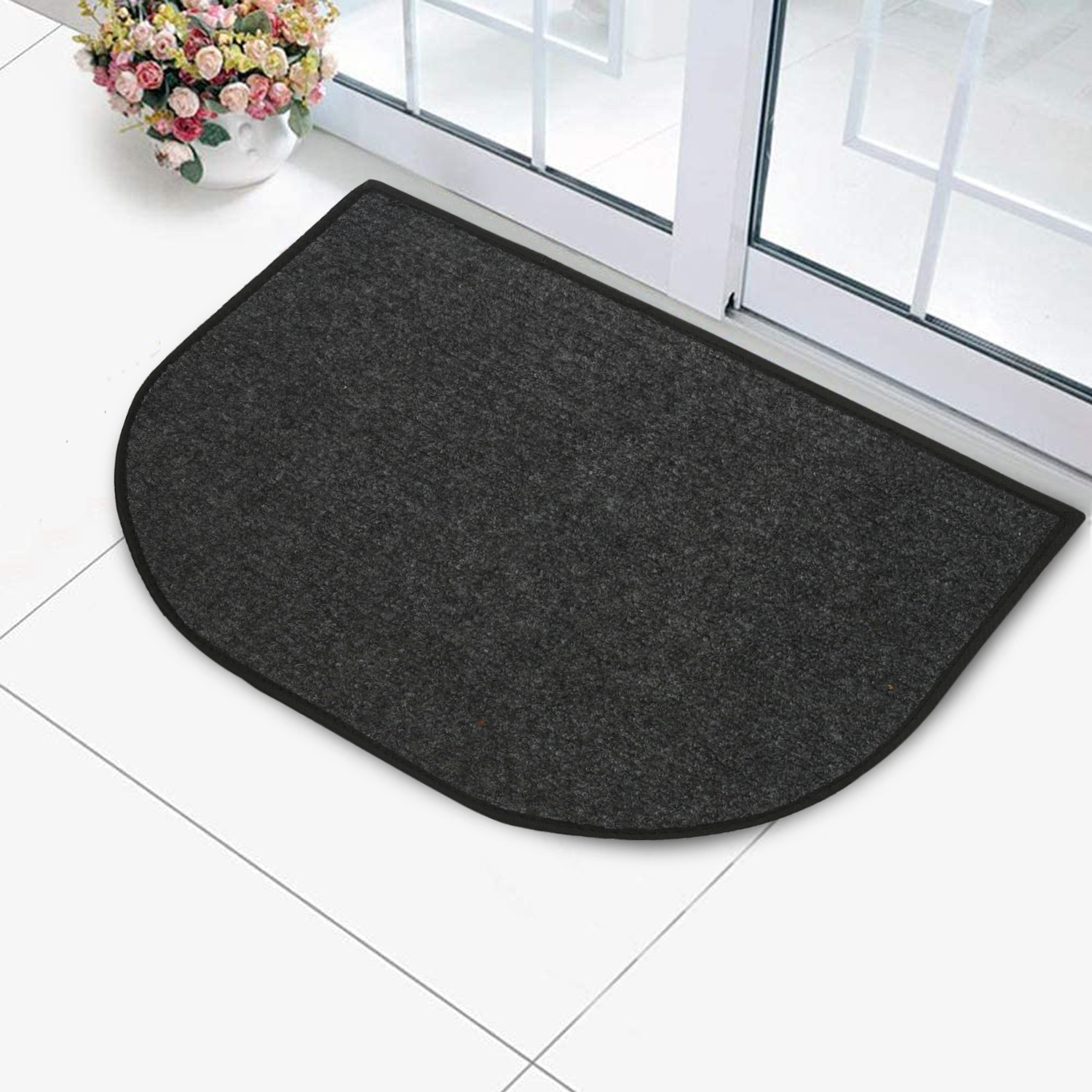 Kuber Industries D-Shape Durable Microfiber Door Mat, Heavy Duty Doormat, Indoor Outdoor, Easy Clean, Waterproof, Low-Profile Mats for Entry, Patio, Garage (14'' x 23'',Grey)-KUBMRT12165