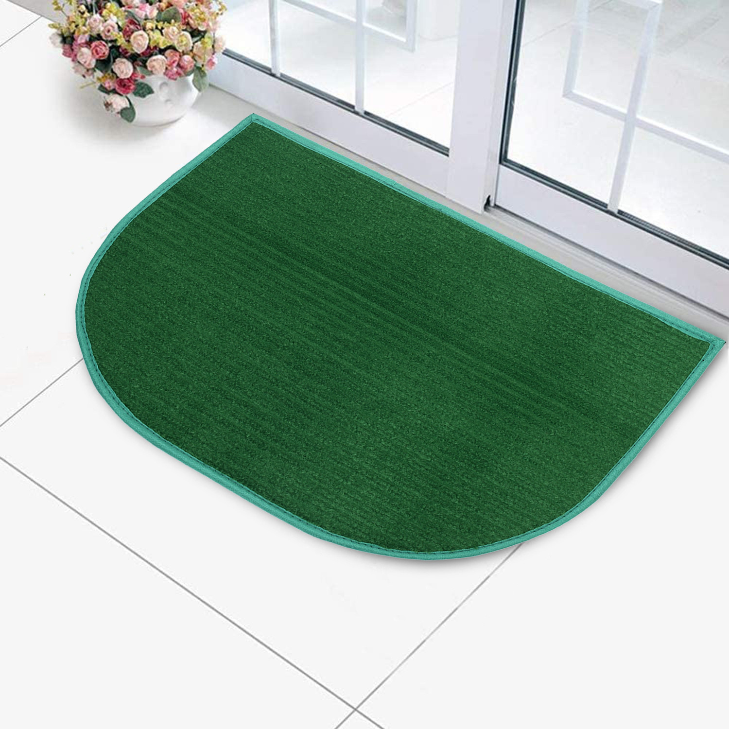 Kuber Industries D-Shape Microfiber Anti Slip 2 Pieces Door Mat (14'' x 23'',Green & Grey)-KUBMRT12202