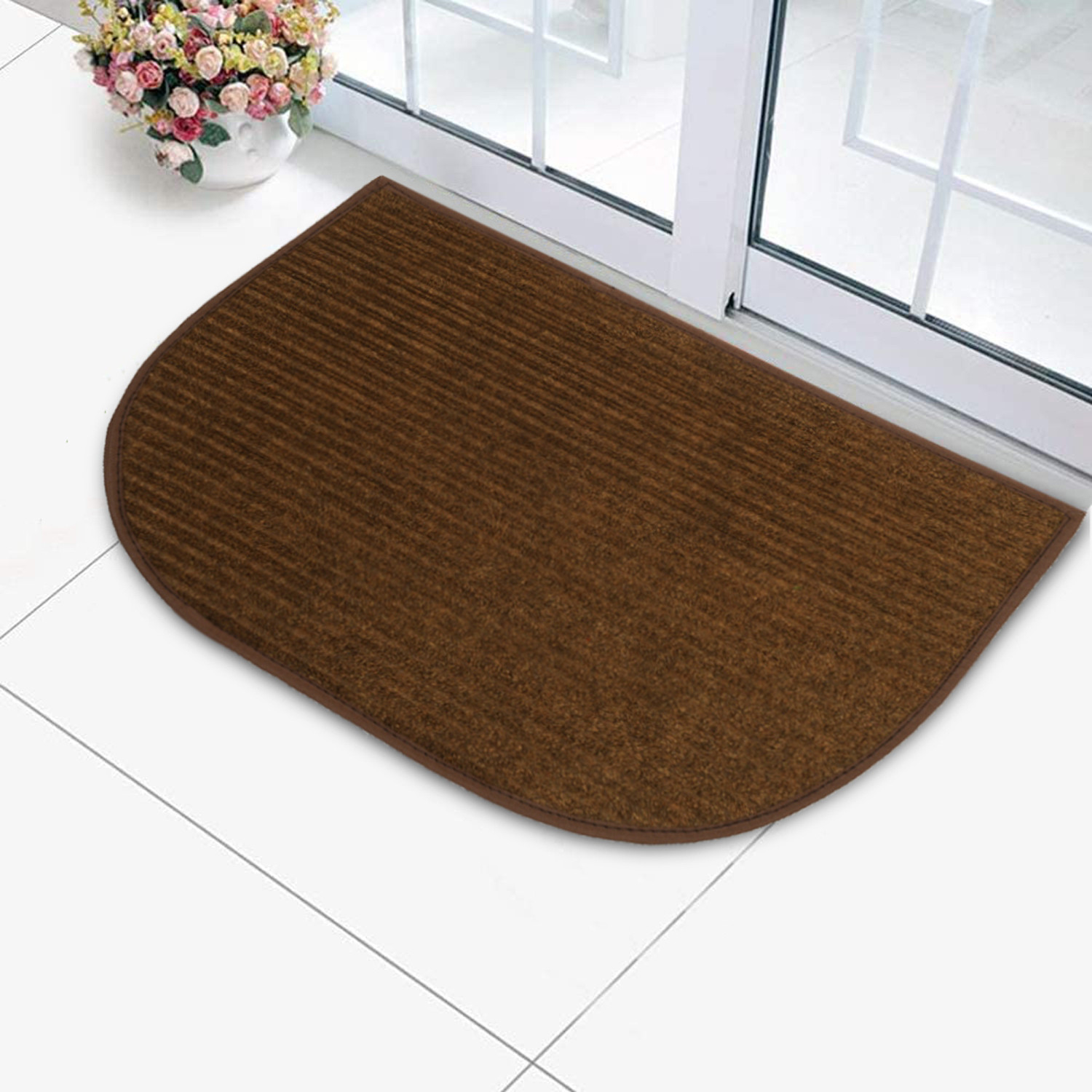 Kuber Industries D-Shape Microfiber Anti Slip 2 Pieces Door Mat (14'' x 23'',Grey & Brown)-KUBMRT12210