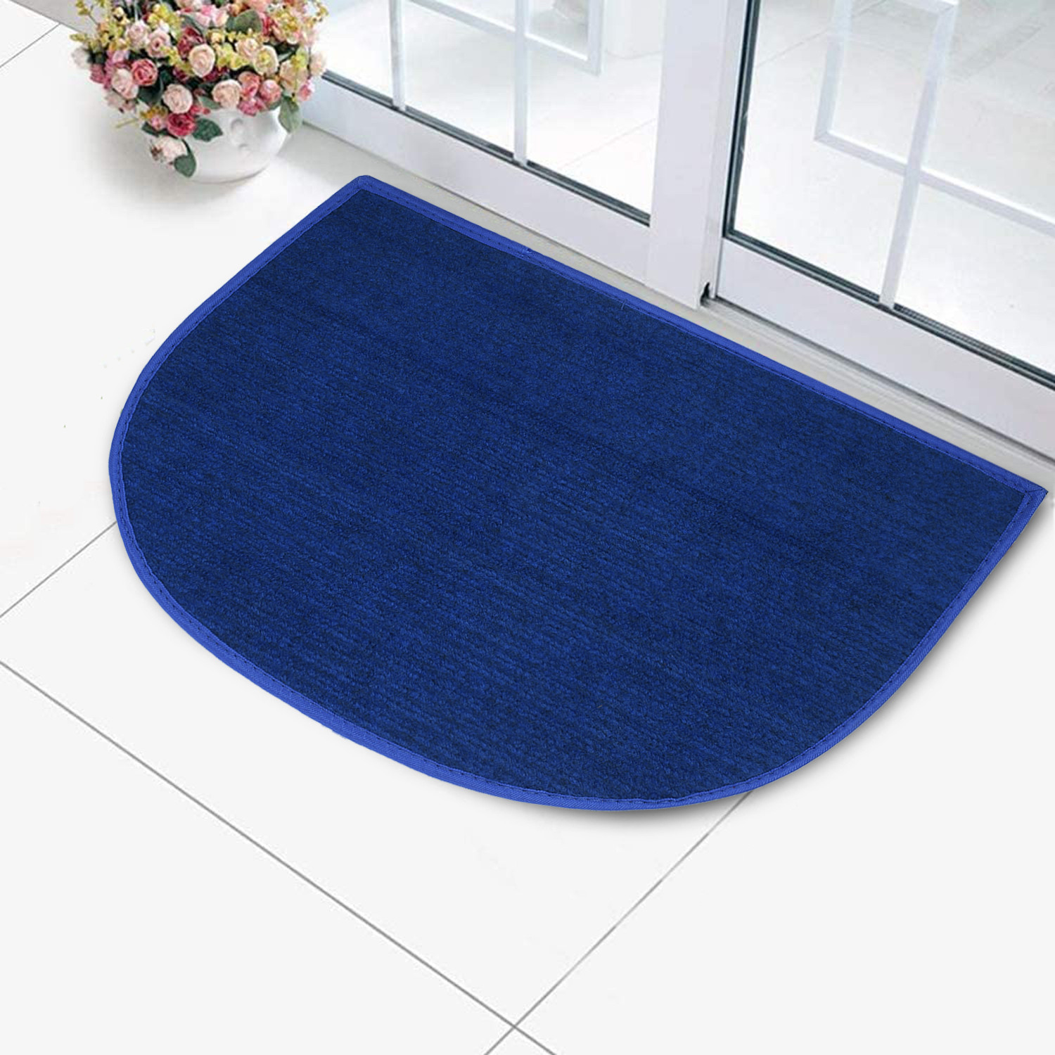 Kuber Industries D-Shape Microfiber Anti Slip 2 Pieces Door Mat (14'' x 23'',Maroon & Blue)-KUBMRT12198