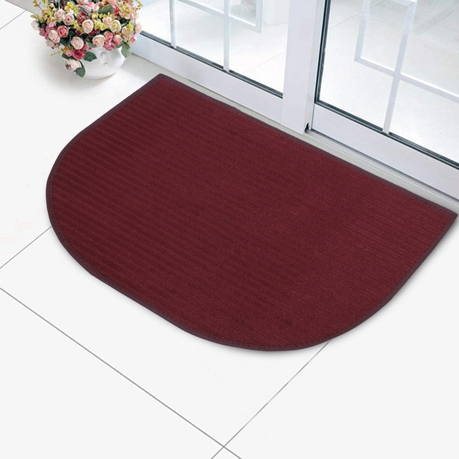Kuber Industries D-Shape Microfiber Anti Slip 2 Pieces Door Mat (14'' x 23'',Maroon & Brown)-KUBMRT12200