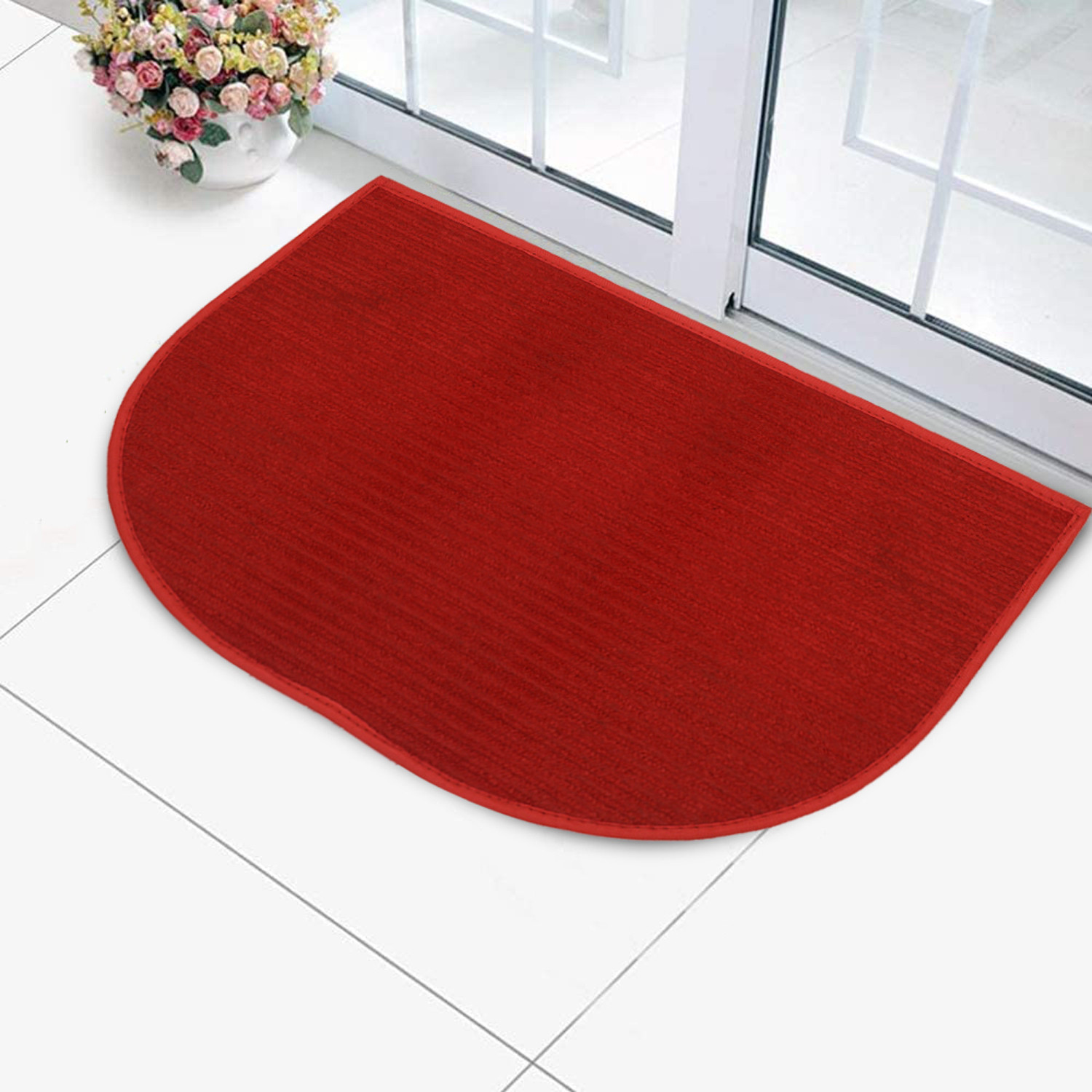 Kuber Industries D-Shape Microfiber Anti Slip 2 Pieces Door Mat (14'' x 23'',Red & Maroon)-KUBMRT12184