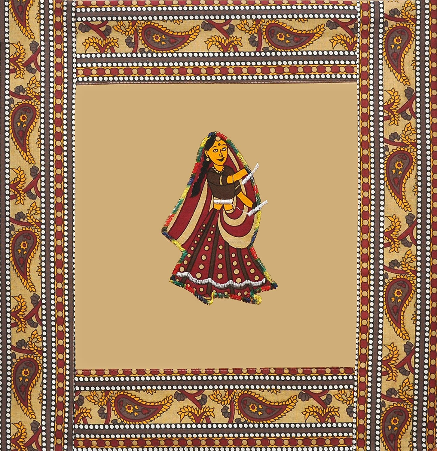 Kuber Industries Dancing Women Design Cotton Diwan Set With 8 Pieces (Cream)