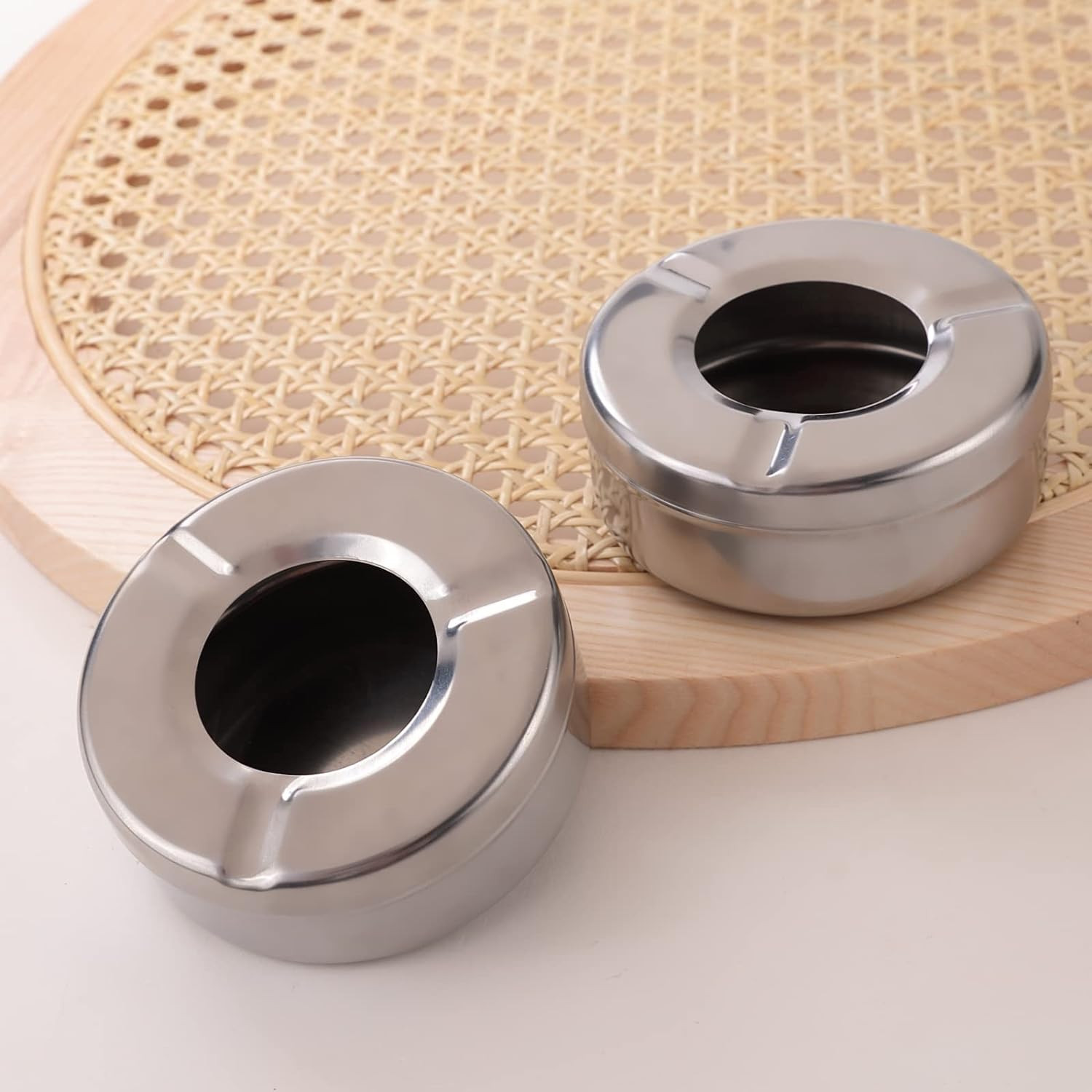 Kuber Industries Decorative Ash tray Stylish|Round Shape Pack of 2 (Silver)
