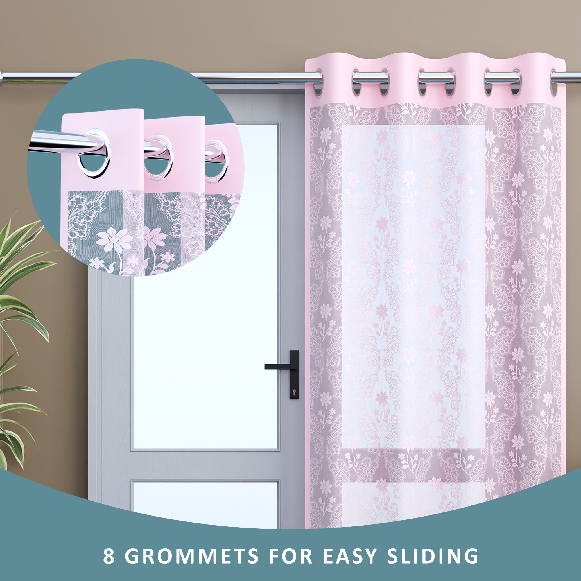 Kuber Industries Decorative Door Curtains 7 Feet for Home  Living Room with Eyelet Rings  Aesthetic Pardaa  Door Decoration Sheet Curtain  Plain - Light Pink