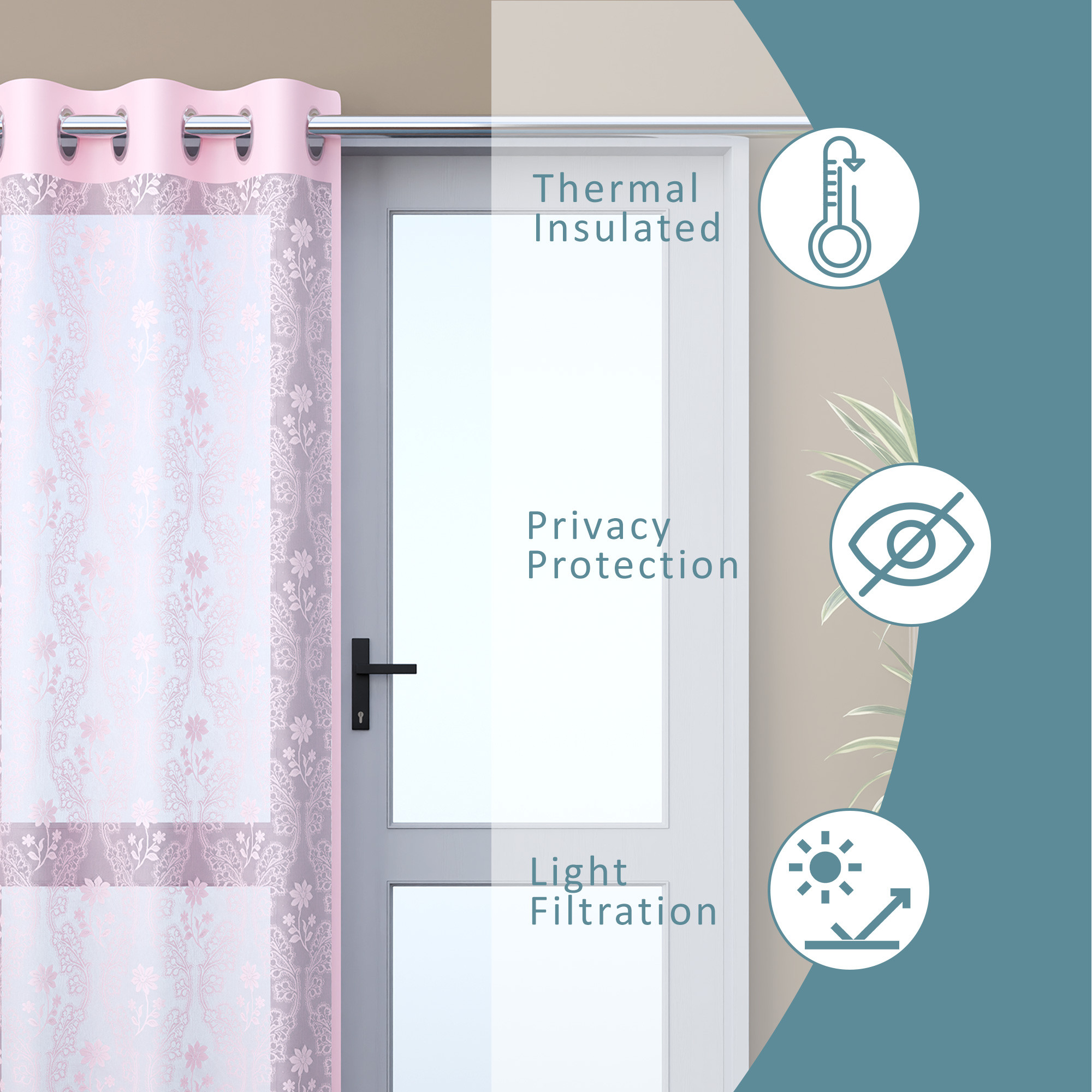 Kuber Industries Decorative Door Curtains 7 Feet for Home  Living Room with Eyelet Rings  Aesthetic Pardaa  Door Decoration Sheet Curtain  Plain - Light Pink