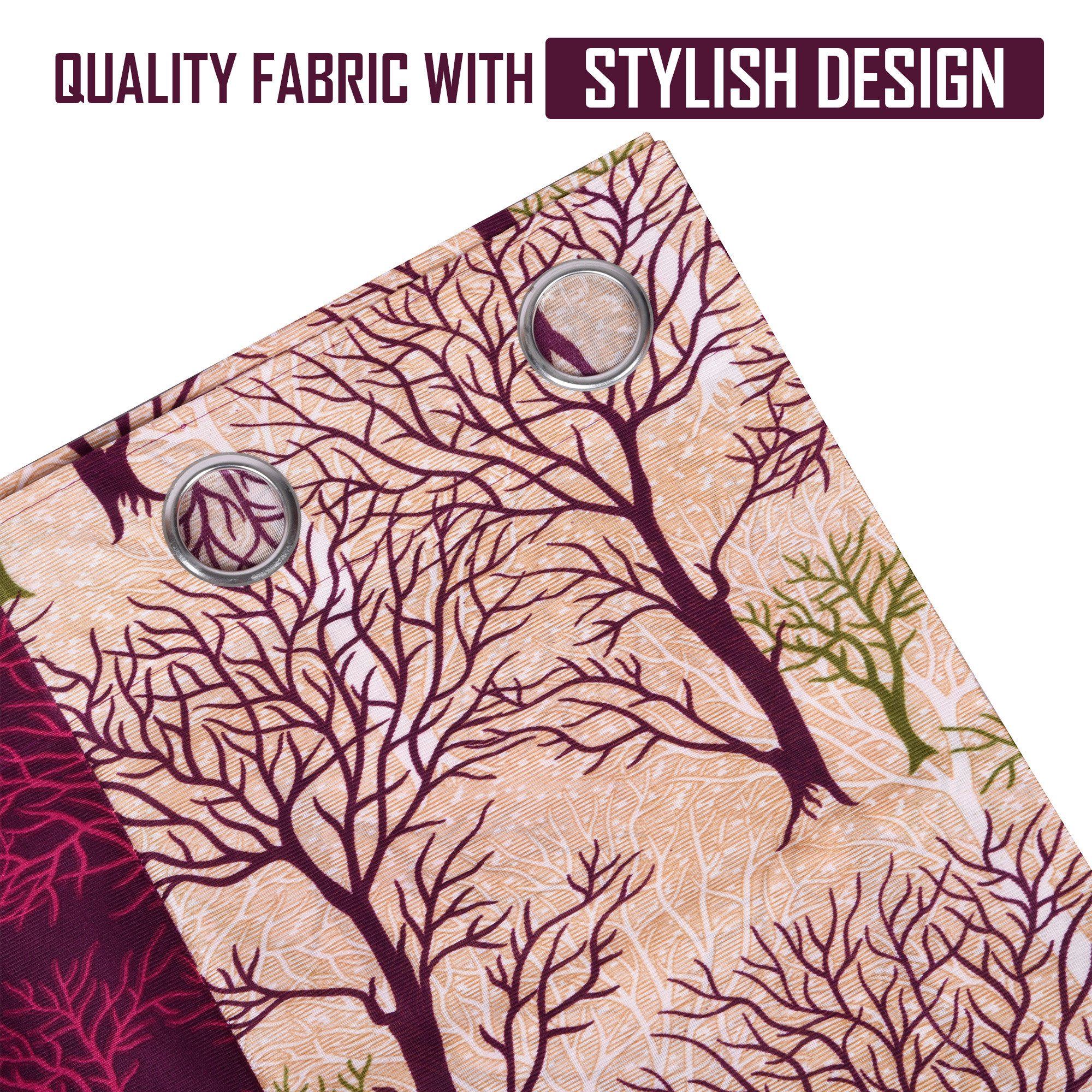 Kuber Industries Decorative Door Curtains 7 Feet for Home  Living Room with Eyelet Rings  Aesthetic Pardaa  Door Decoration Sheet Curtain  Tree Print - Purple  Beige