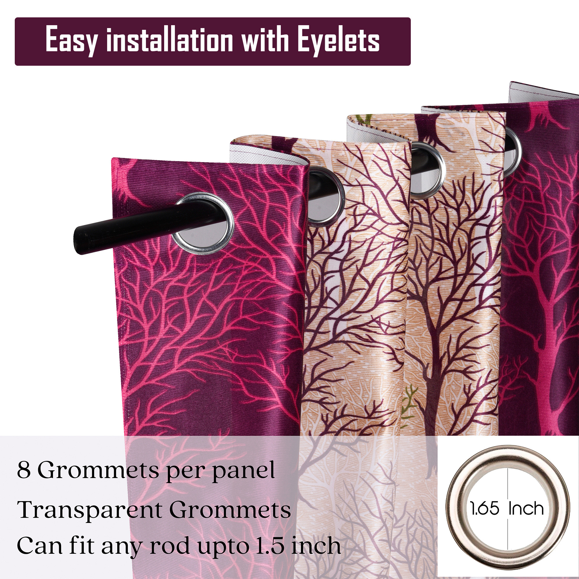 Kuber Industries Decorative Door Curtains 7 Feet for Home  Living Room with Eyelet Rings  Aesthetic Pardaa  Door Decoration Sheet Curtain  Tree Print - Purple  Beige