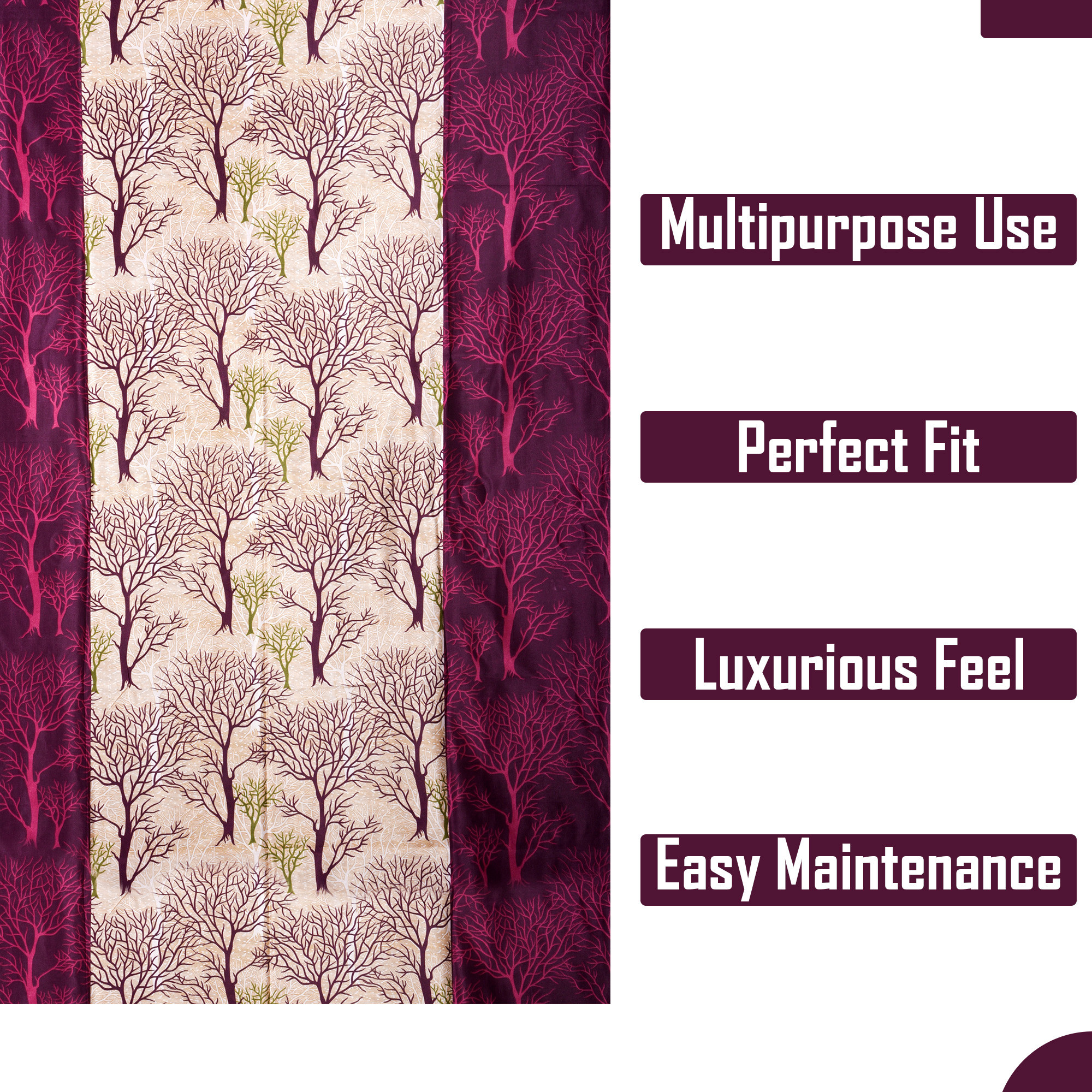 Kuber Industries Decorative Door Curtains 7 Feet for Home  Living Room with Eyelet Rings  Aesthetic Pardaa  Door Decoration Sheet Curtain  Tree Print - Purple  Beige