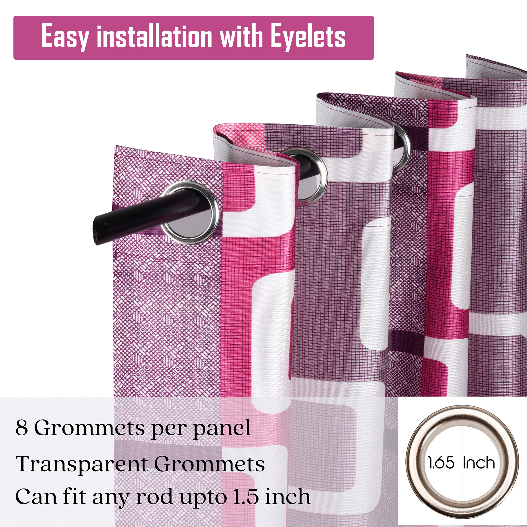 Kuber Industries Decorative Door Curtains 7 Feet for Home  Living Room with Eyelet Rings  Aesthetic Pardaa  Door Decoration Sheet Curtain  Squares - Pink  Purple