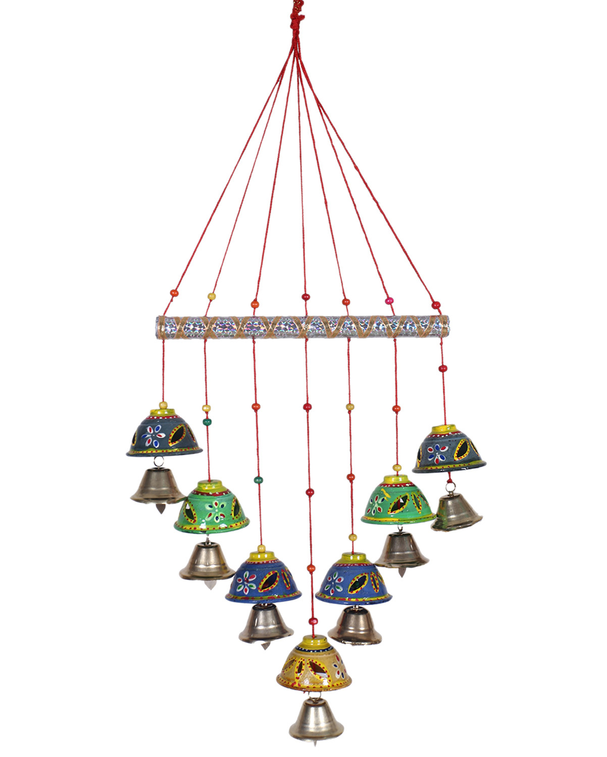 Kuber Industries Decorative Wooden Rajasthani Based Handmade Windchimes With Bells for Home & Balcony Decoration (Multicolor)