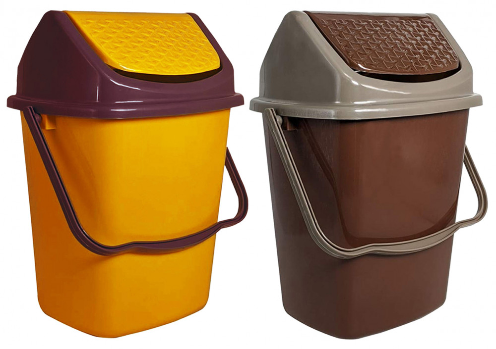 Kuber Industries Delight Plastic Swing  Garbage Waste Dustbin for Home, Office with Handle, 5 Liters (Brown &amp; Yellow)