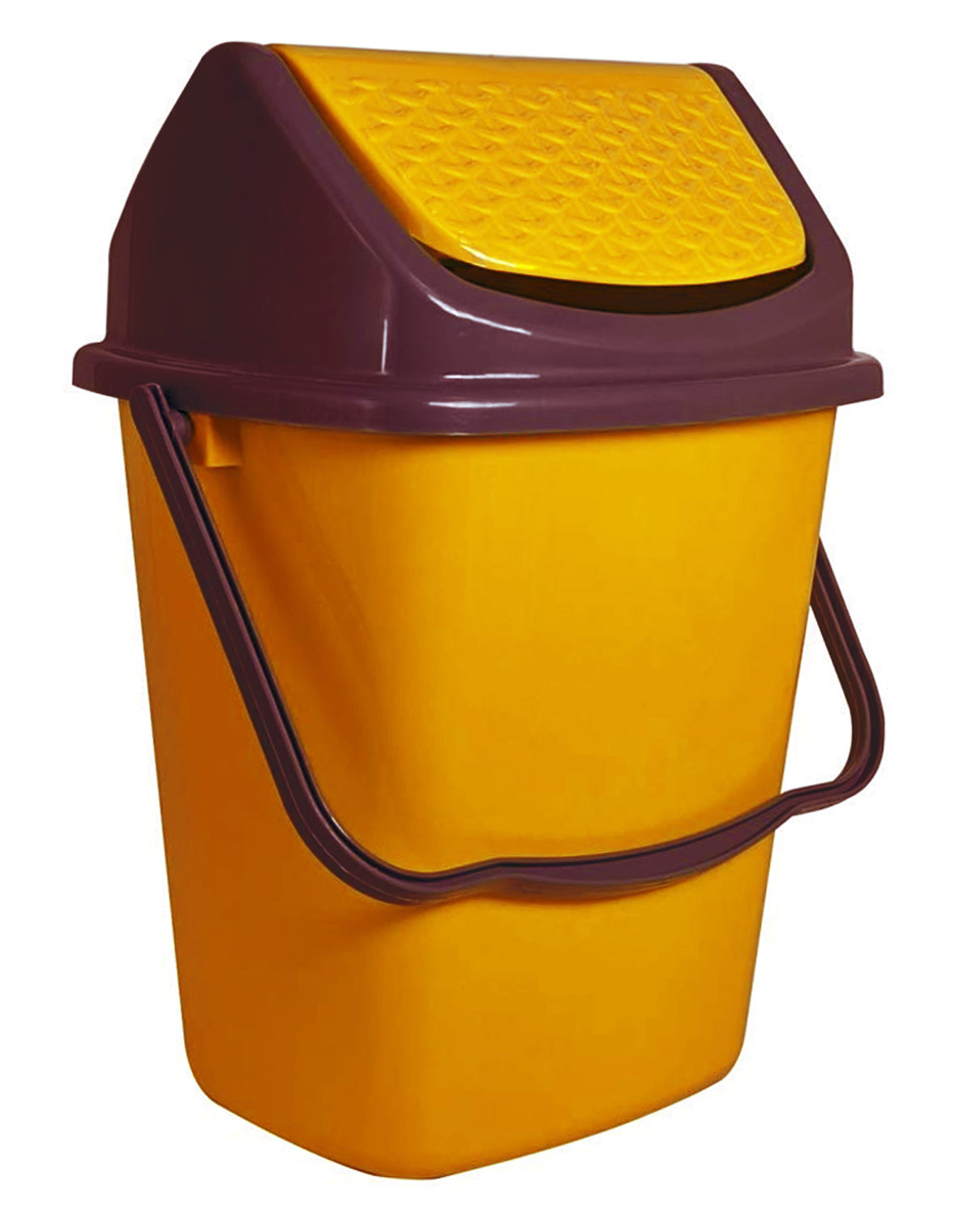 Kuber Industries Delight Plastic Swing  Garbage Waste Dustbin for Home, Office with Handle, 5 Liters (Brown & Yellow)