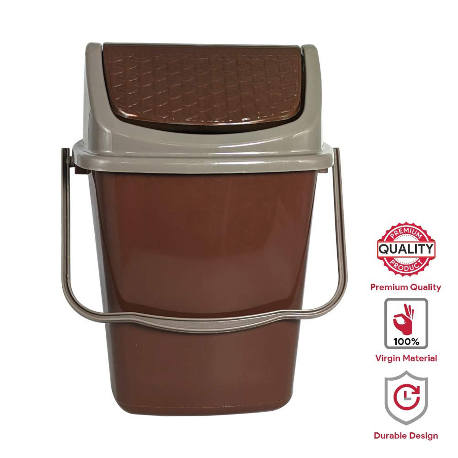 Kuber Industries Delight Plastic Swing  Garbage Waste Dustbin for Home, Office with Handle, 5 Liters (Brown & Yellow)