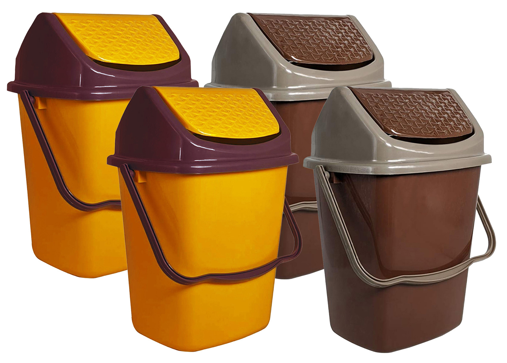 Kuber Industries Delight Plastic Swing  Garbage Waste Dustbin for Home, Office with Handle, 5 Liters (Brown & Yellow)