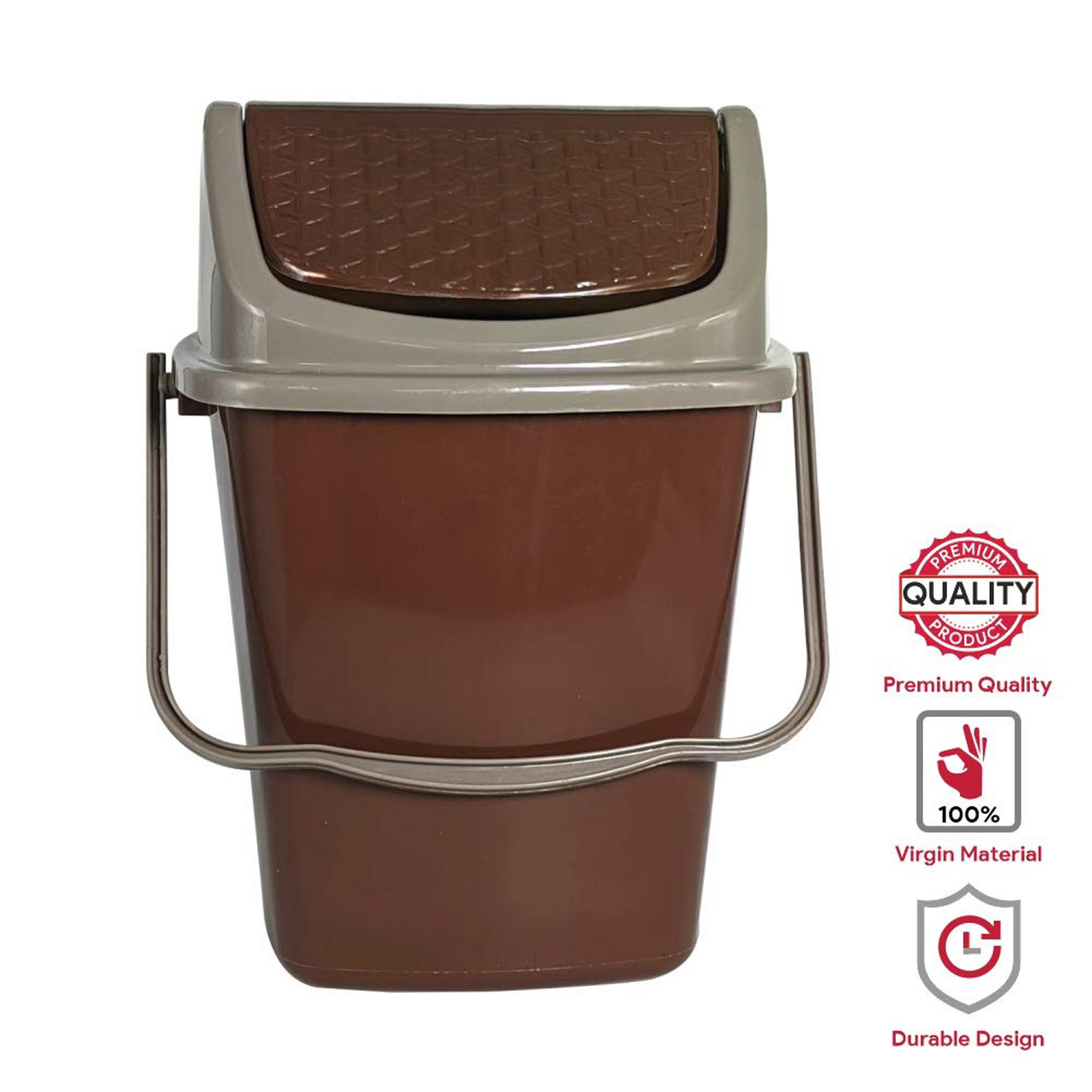 Kuber Industries Delight Plastic Swing  Garbage Waste Dustbin for Home, Office with Handle, 5 Liters (Brown & Light Brown)