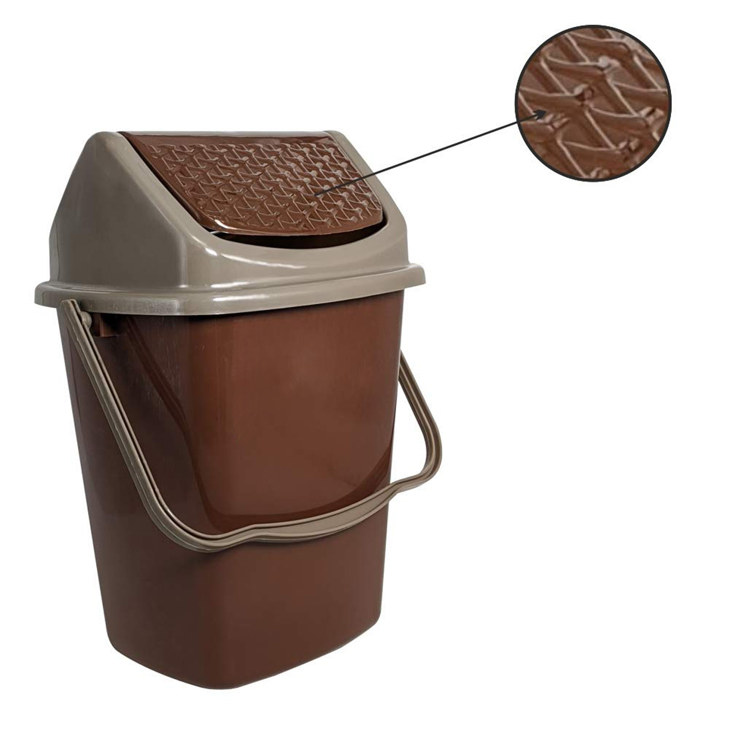 Kuber Industries Delight Plastic Swing  Garbage Waste Dustbin for Home, Office with Handle, 5 Liters (Brown & Light Brown)