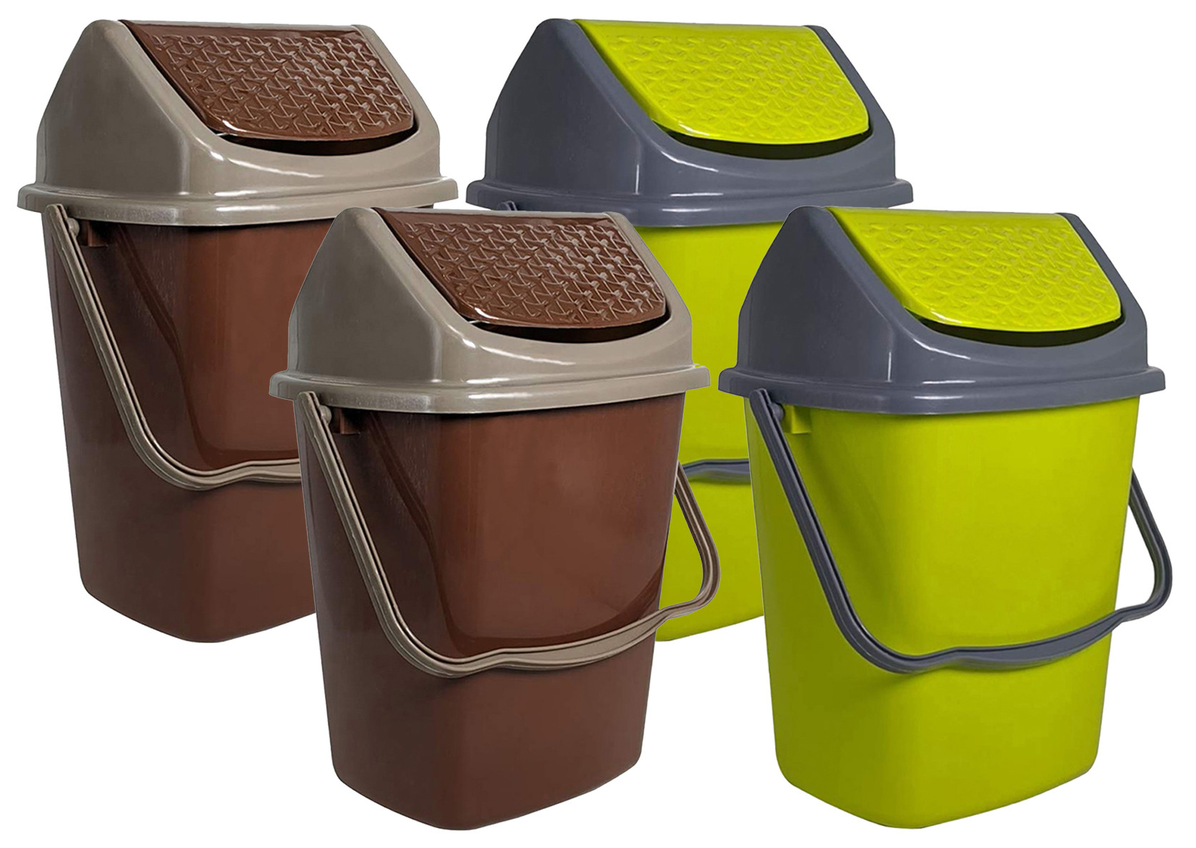 Kuber Industries Delight Plastic Swing  Garbage Waste Dustbin for Home, Office with Handle, 5 Liters (Green & Brown)