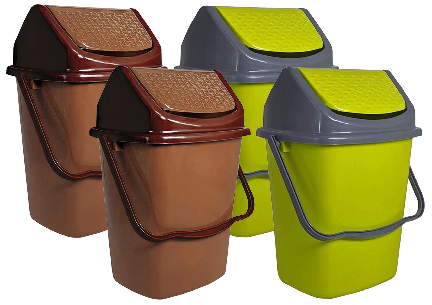 Kuber Industries Delight Plastic Swing  Garbage Waste Dustbin for Home, Office with Handle, 5 Liters (Green & Light Brown)