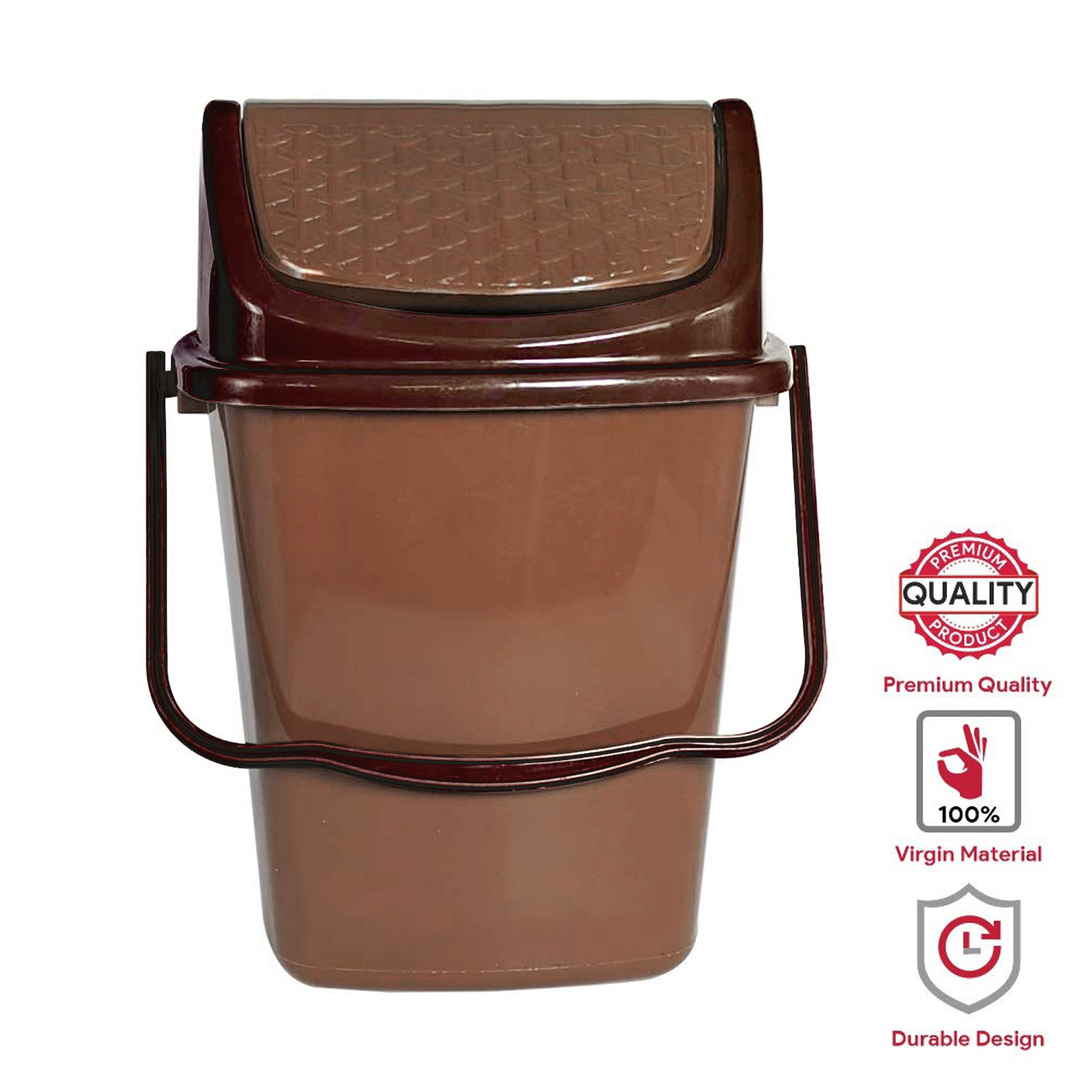 Kuber Industries Delight Plastic Swing  Garbage Waste Dustbin for Home, Office with Handle, 5 Liters (Light Brown)