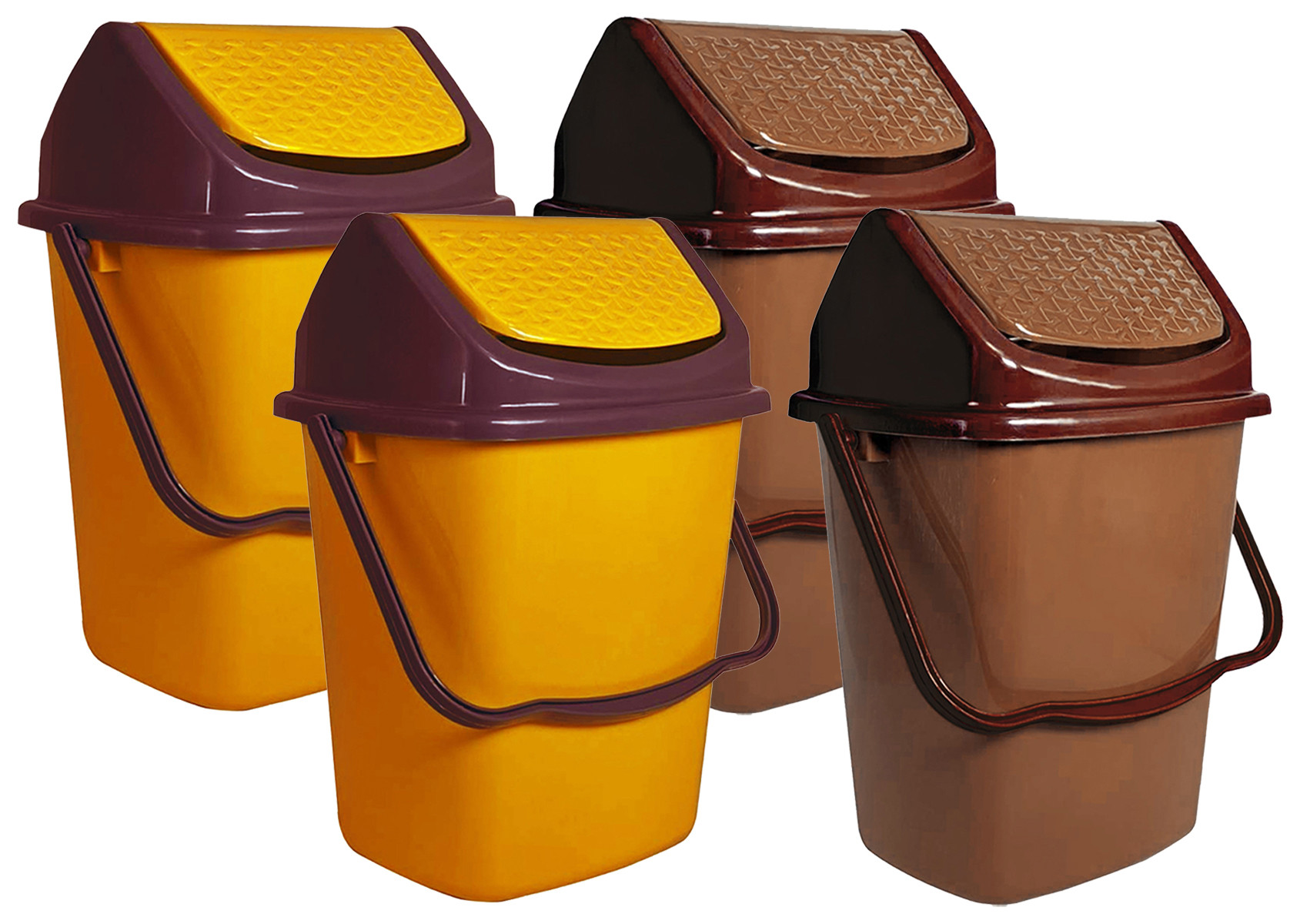 Kuber Industries Delight Plastic Swing  Garbage Waste Dustbin for Home, Office with Handle, 5 Liters (Yellow & Light Brown)