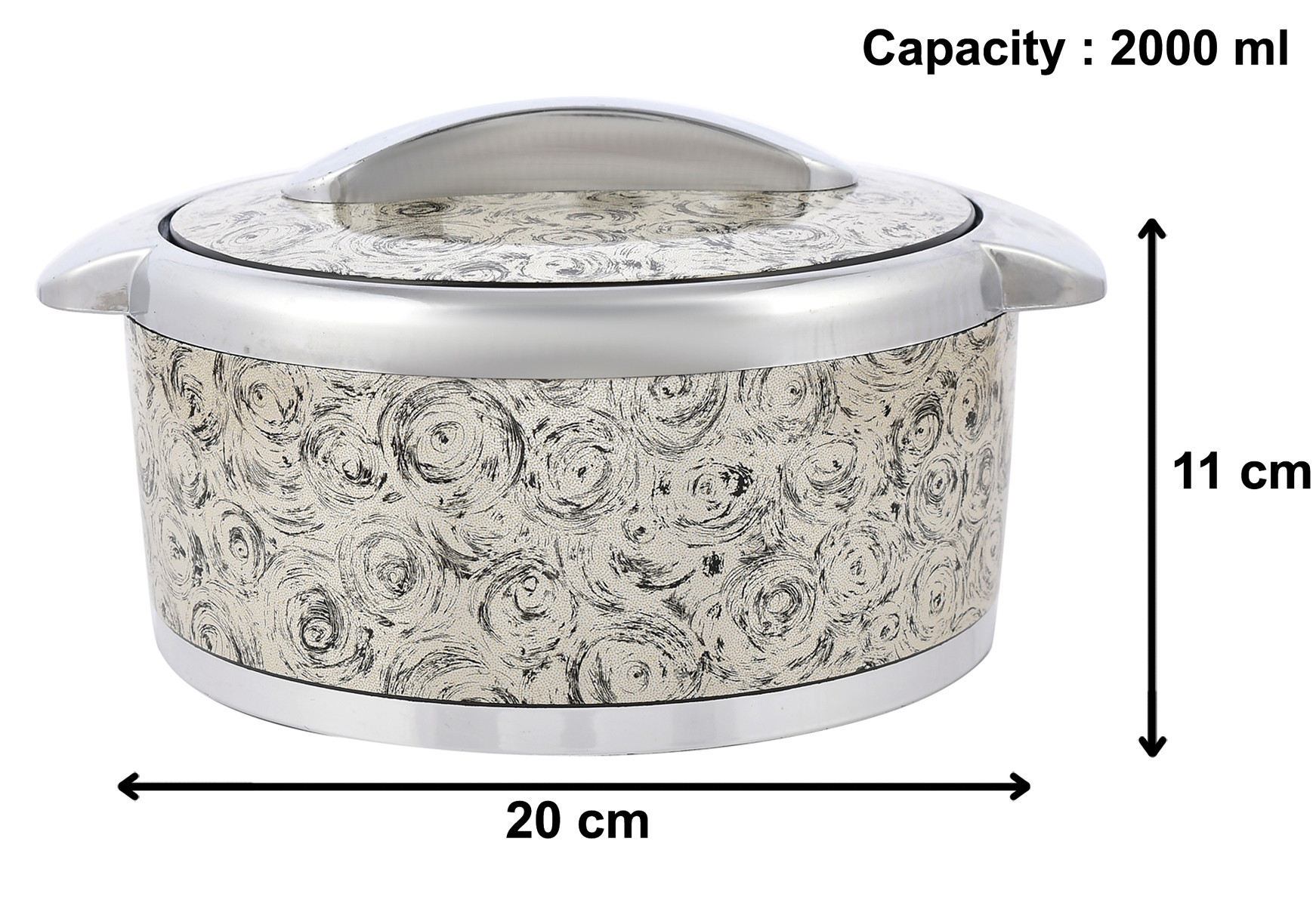 Kuber Industries Designer Inner Steel Casserole With Lid, 2000ml (Brown)-HS42KUBMART25017