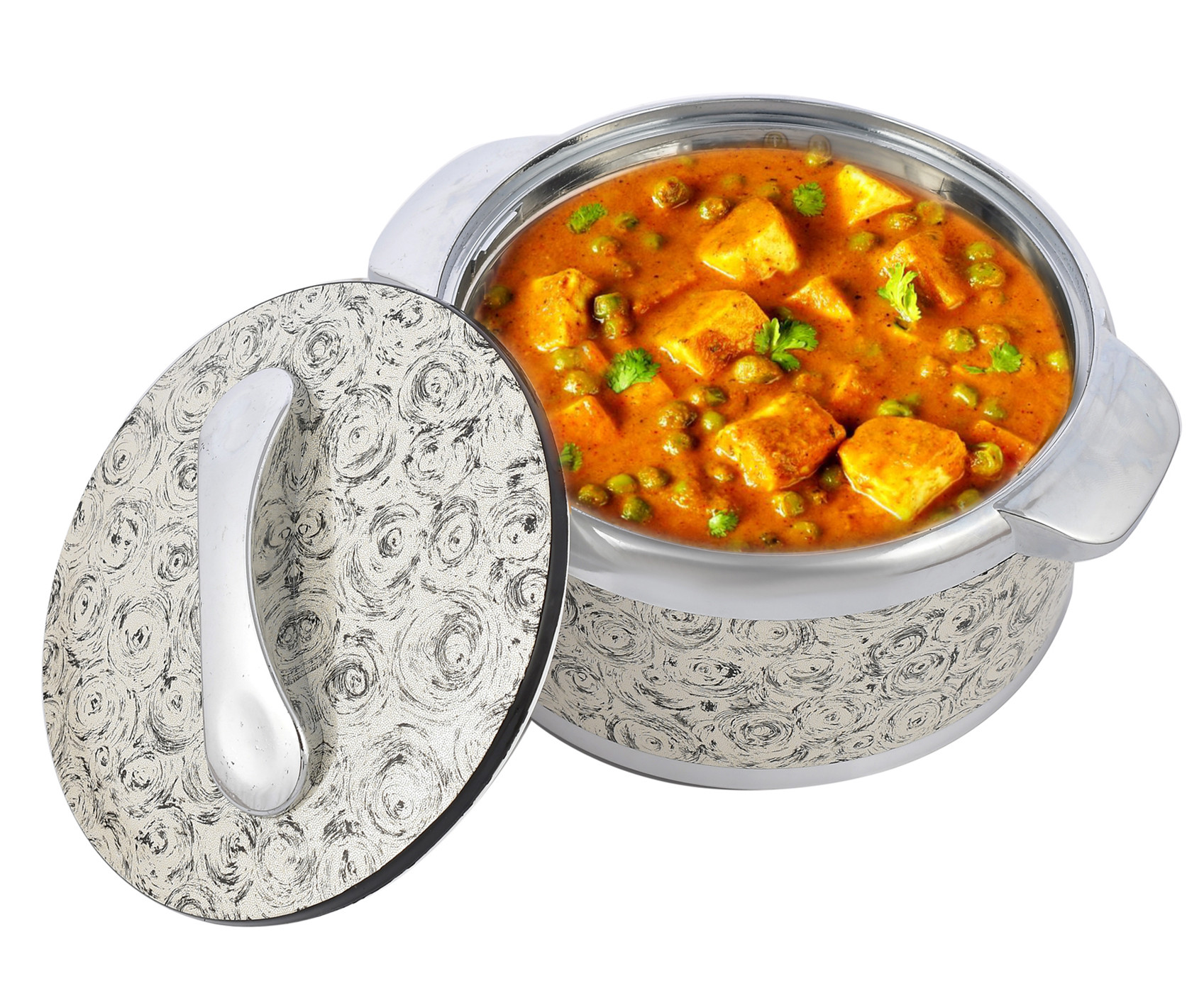 Kuber Industries Designer Inner Steel Casserole With Lid, 2000ml (Brown)-HS42KUBMART25017