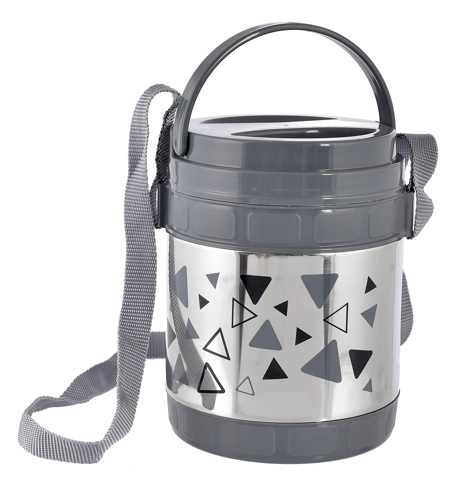Kuber Industries Designer Insulated Stainless Steel Lunch Box With 3 Container (Grey)-HS42KUBMART25109