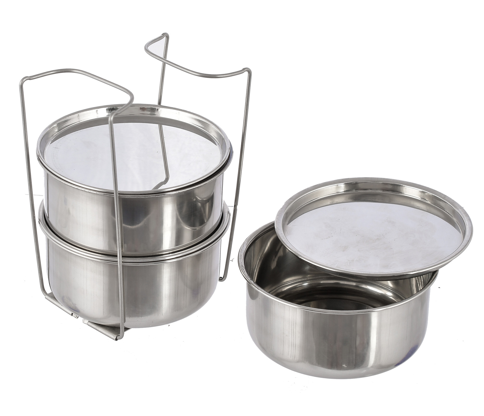 Kuber Industries Designer Insulated Stainless Steel Lunch Box With 3 Container (Grey)-HS42KUBMART25109