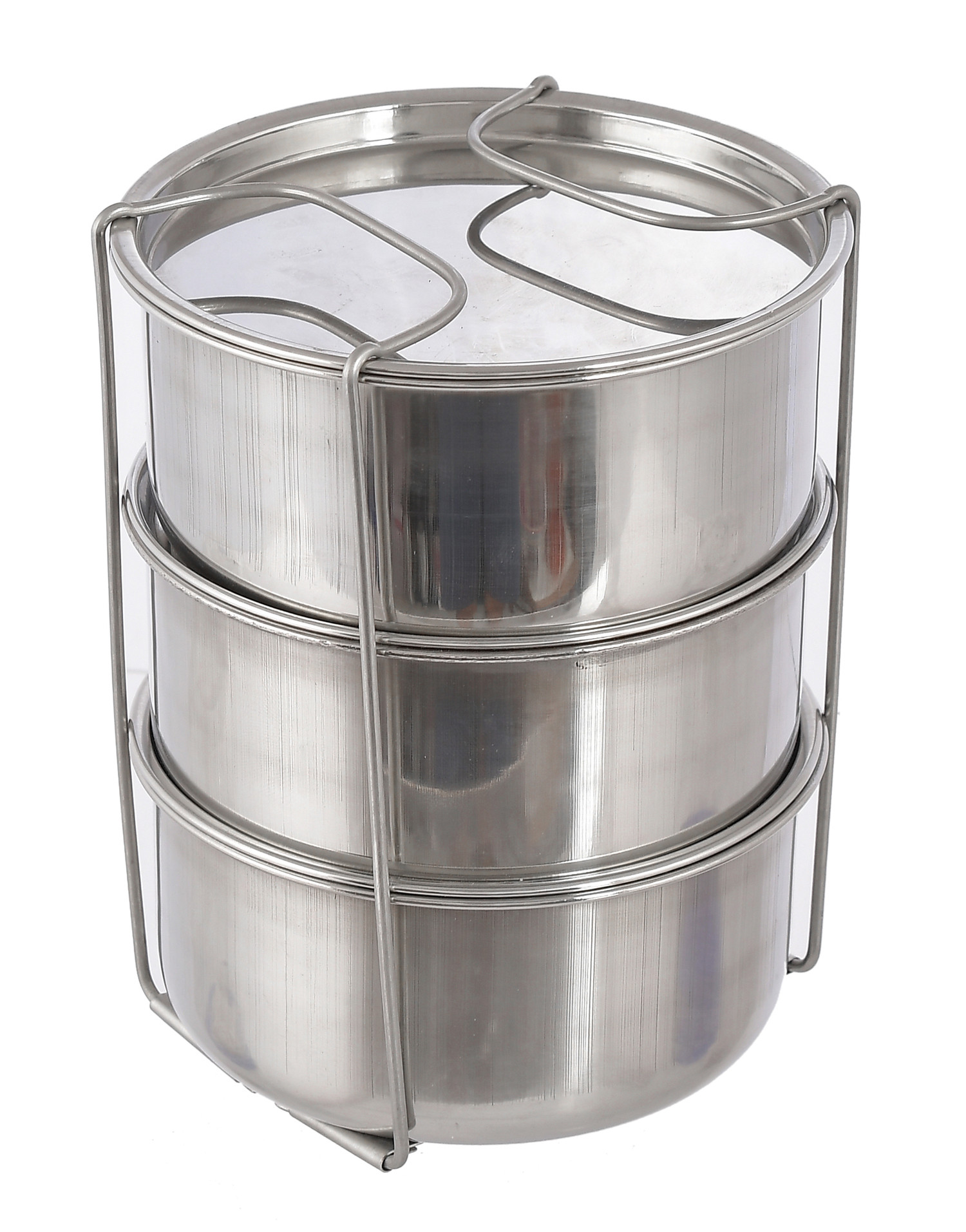 Kuber Industries Designer Insulated Stainless Steel Lunch Box With 3 Container (Grey)-HS42KUBMART25109