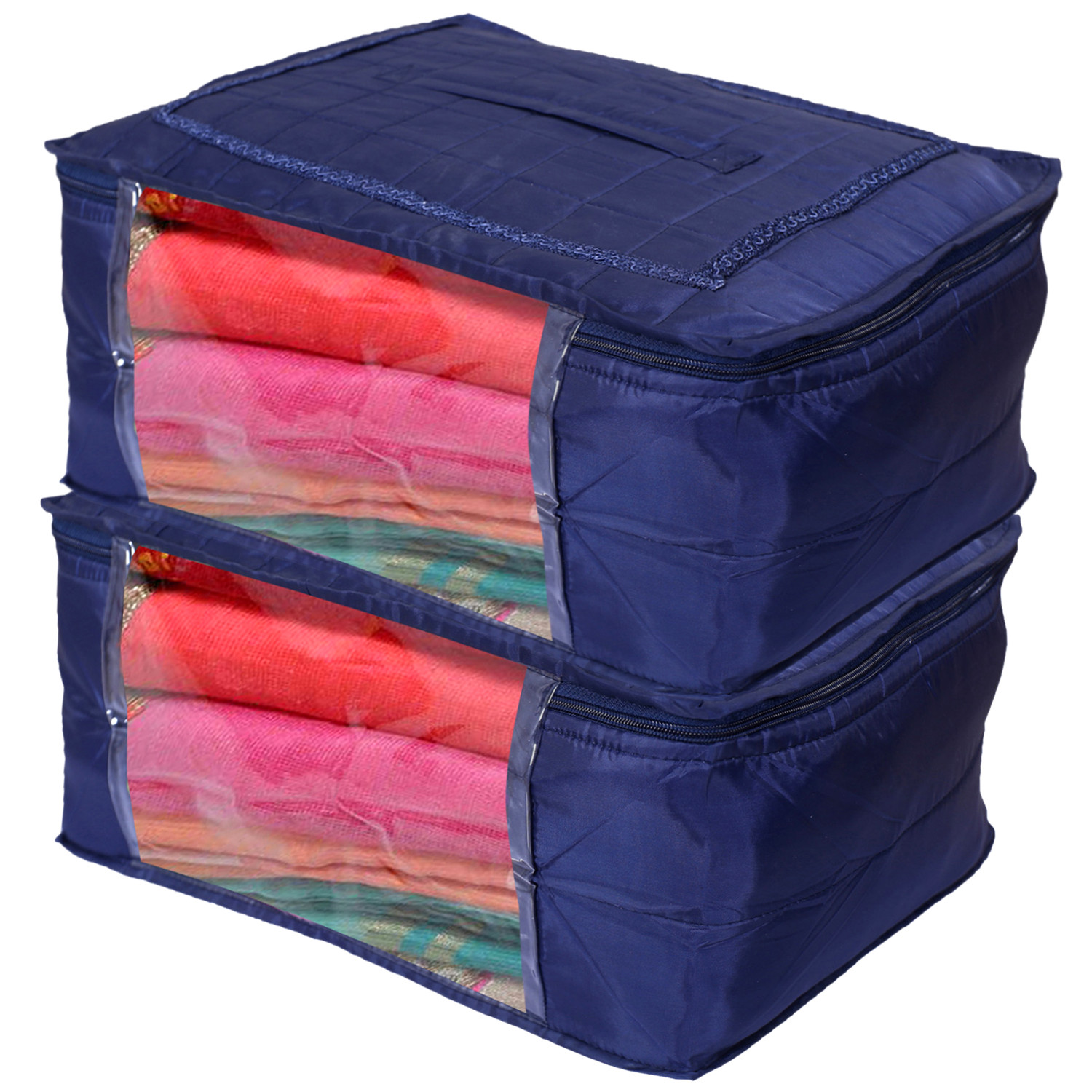 Kuber Industries Designer Saree Cover|Parachute Foldable Clothes For Home & Traveling|With Transparent Window Extra Large, (Navy Blue)