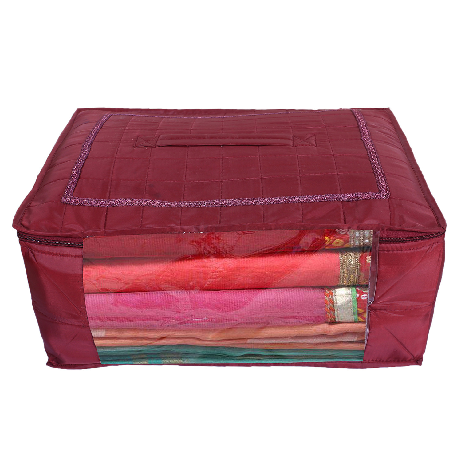 Kuber Industries Designer Saree Cover|Parachute Foldable Clothes For Home & Traveling|With Transparent Window Extra Large,(Maroon)