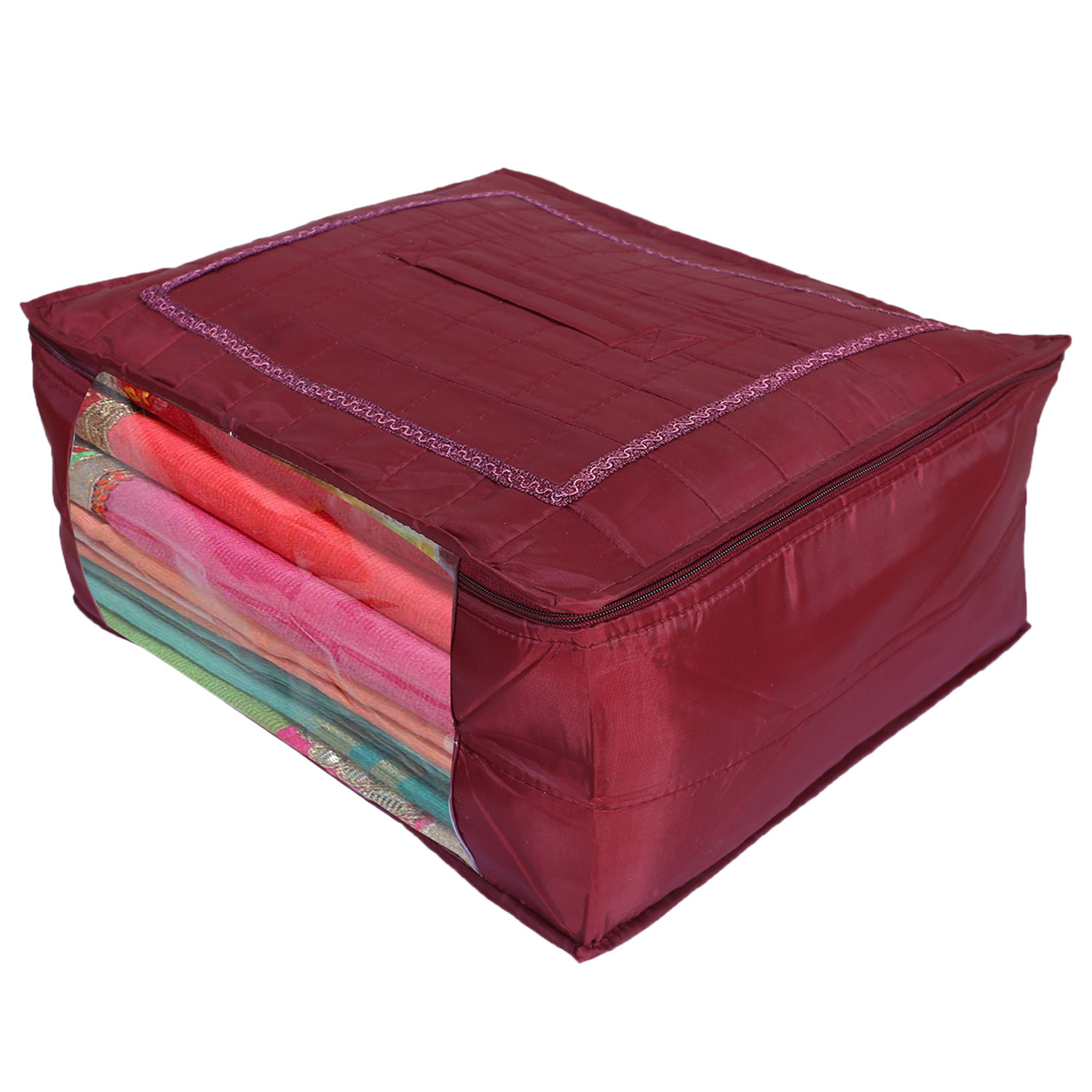 Kuber Industries Designer Saree Cover|Parachute Foldable Clothes For Home & Traveling|With Transparent Window Extra Large,(Maroon)