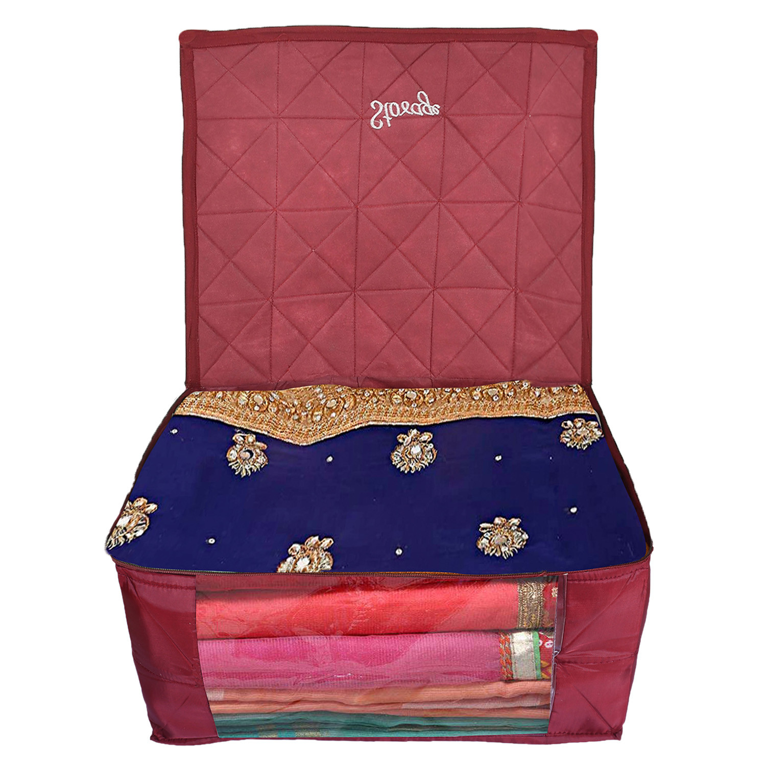 Kuber Industries Designer Saree Cover|Parachute Foldable Clothes For Home & Traveling|With Transparent Window Extra Large,(Maroon)