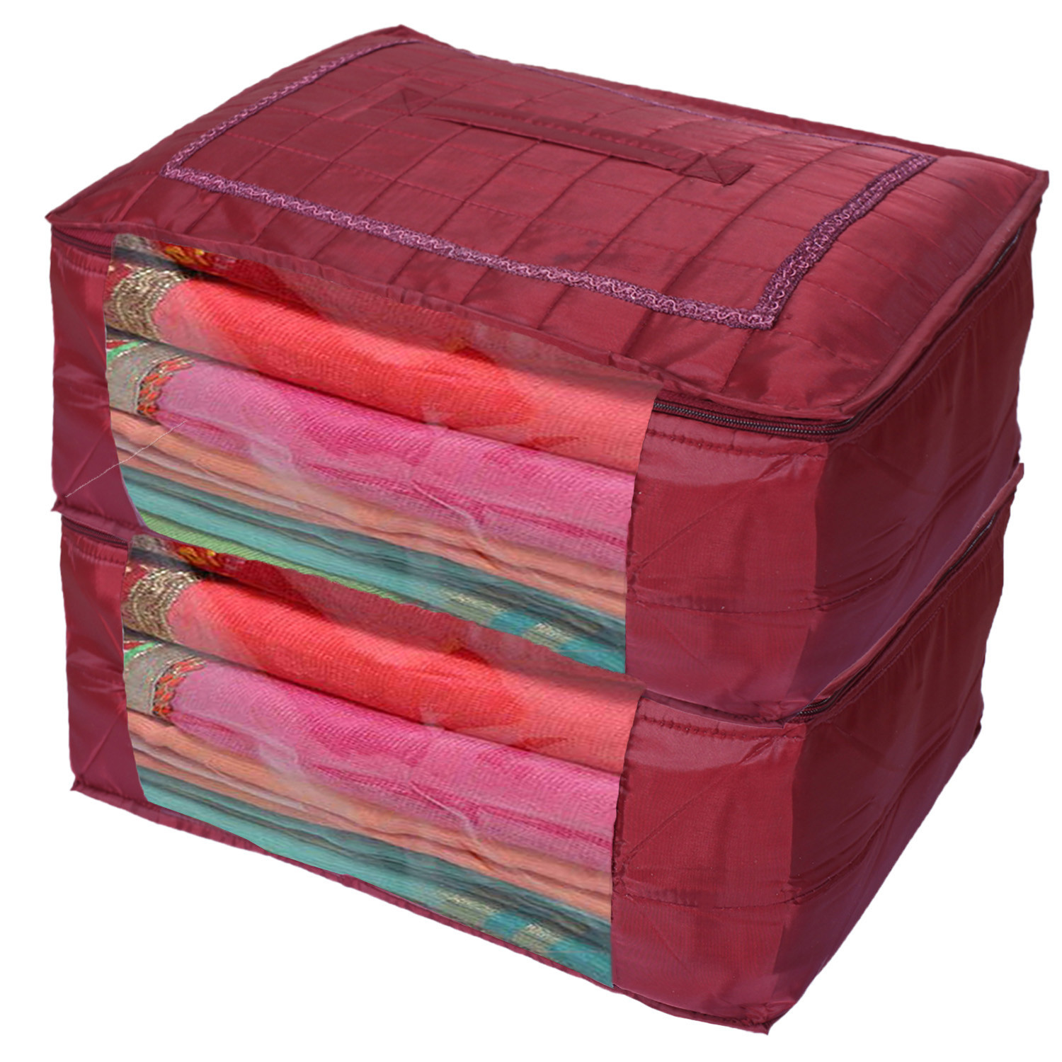 Kuber Industries Designer Saree Cover|Parachute Foldable Clothes For Home & Traveling|With Transparent Window Extra Large,(Maroon)