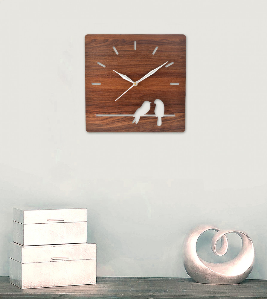 Kuber Industries Designer Wooden Decorative Square Wall Clock For Home/Kitchen/Office (Brown)-HS43KUBMART26737