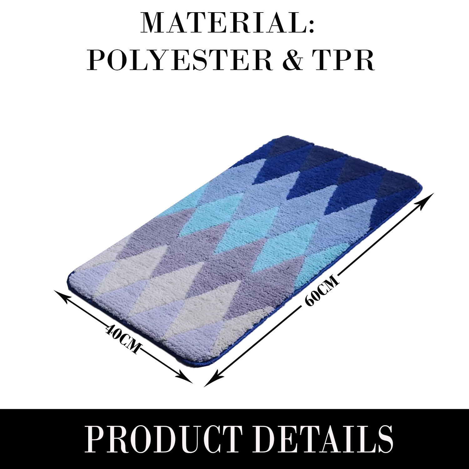 Kuber Industries Diamond Design Bathroom Mat|Anti-Slip Mat For Bathroom Floor|Extra Soft With TPR Backing|Foot Mats For Home, Living Room, Bedroom (Blue)
