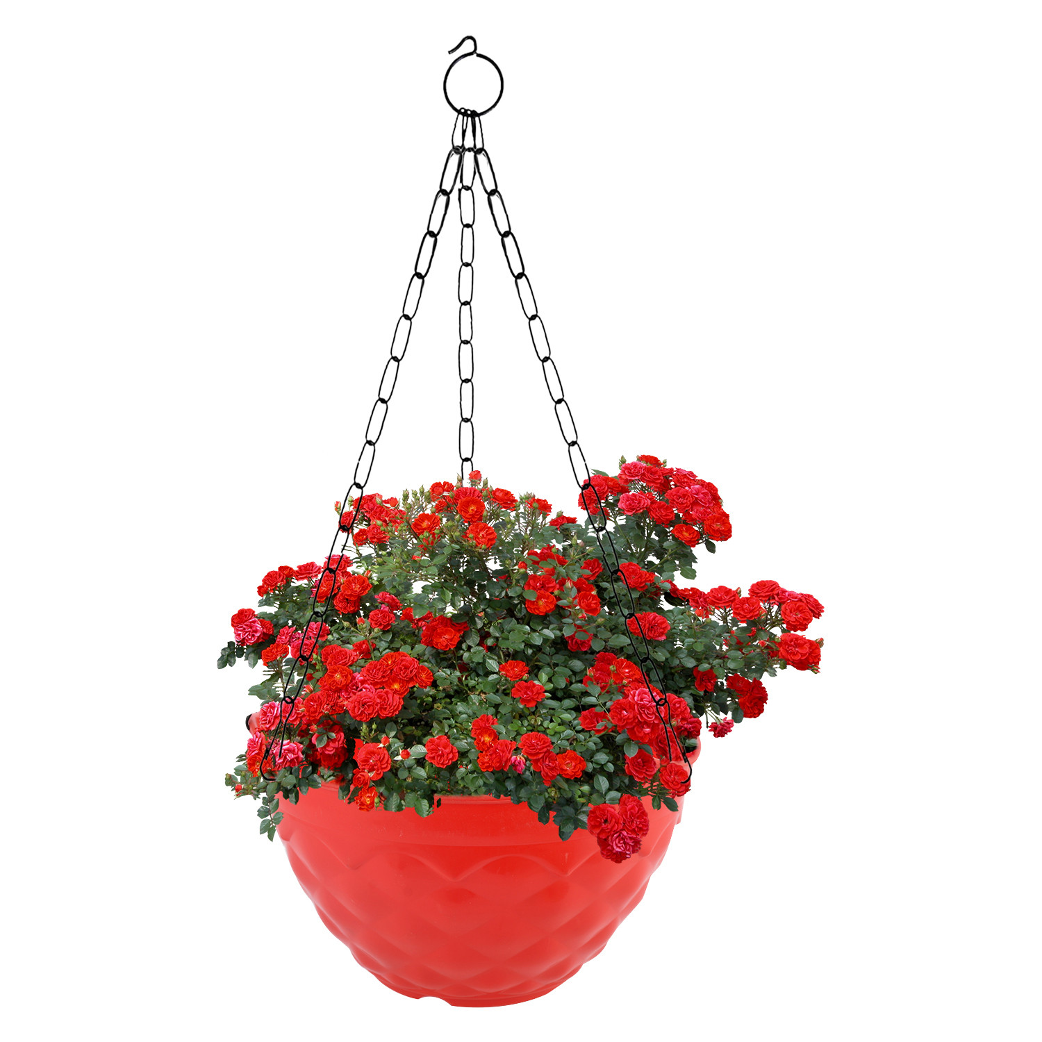 Kuber Industries Diamond Flower Pot|Durable Plastic Hanging Basket Flower Planter with Chain for Home|Garden|Balcony (Red)