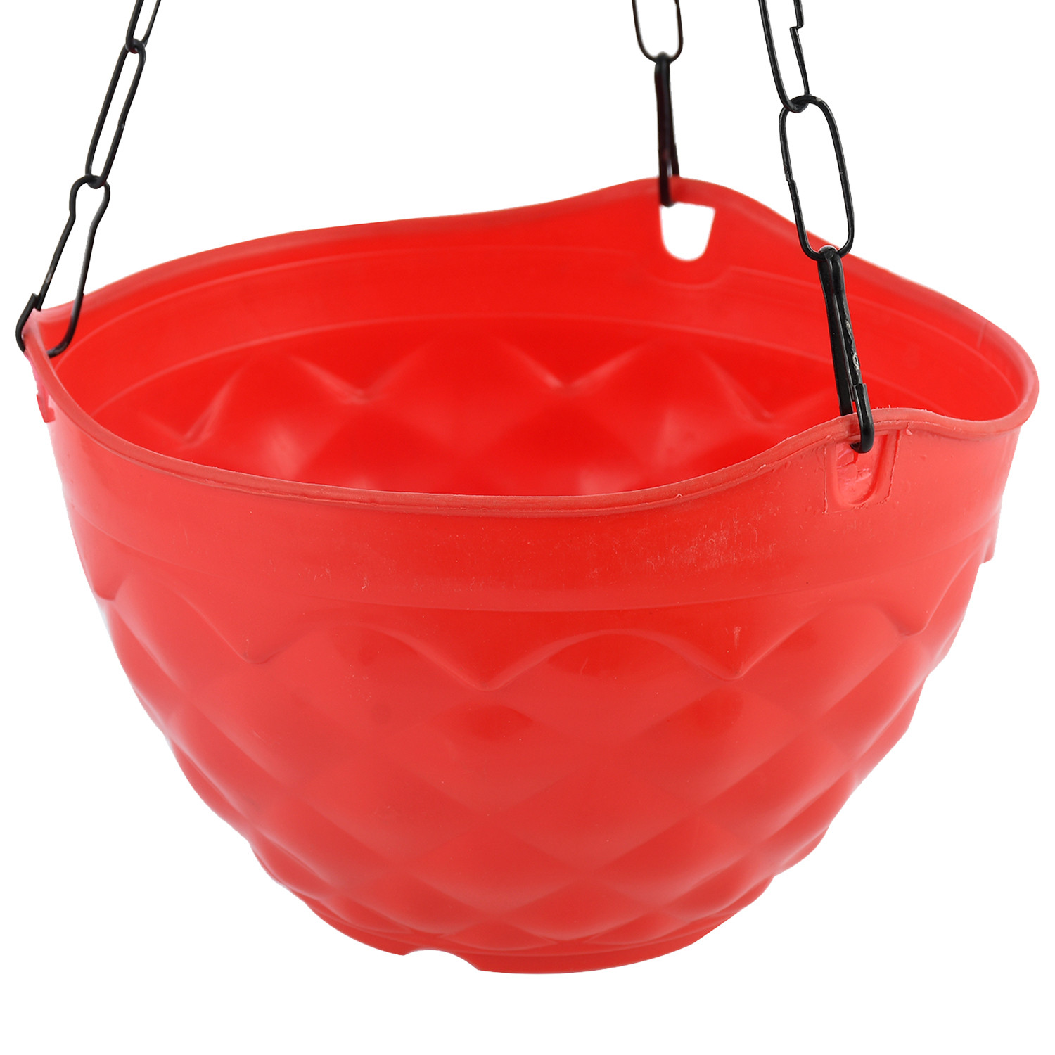 Kuber Industries Diamond Flower Pot|Durable Plastic Hanging Basket Flower Planter with Chain for Home|Garden|Balcony (Red)