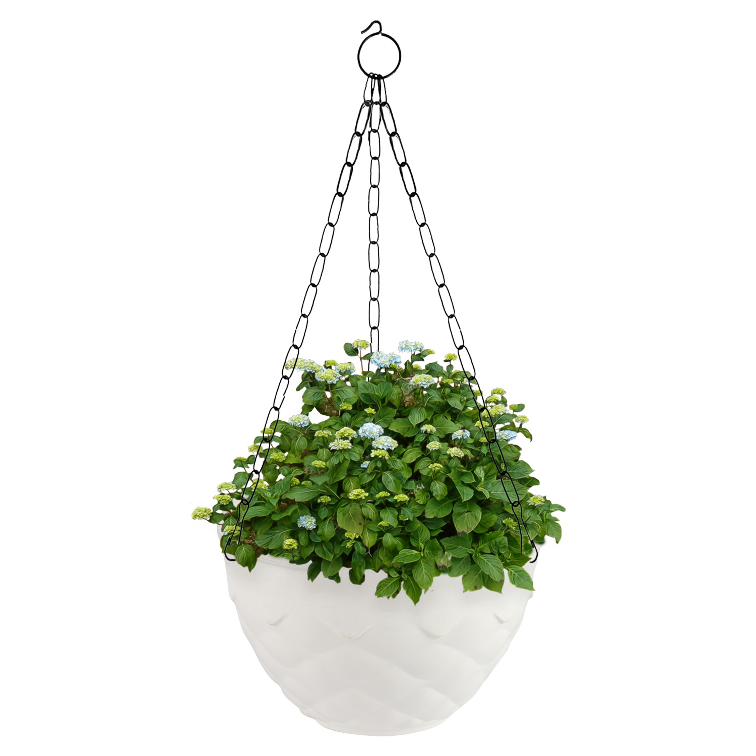 Kuber Industries Diamond Flower Pot|Durable Plastic Hanging Basket Flower Planter with Chain for Home|Garden|Balcony (White)