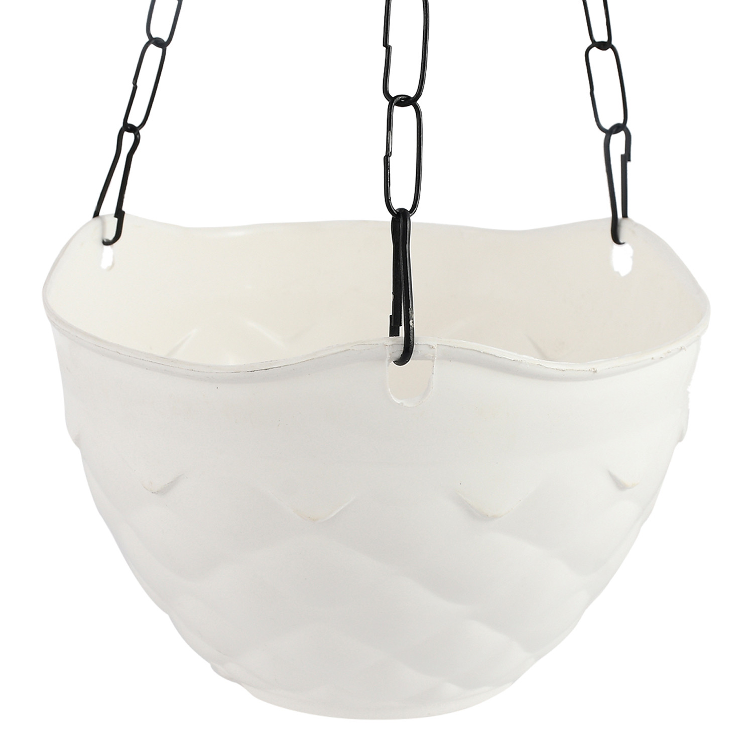 Kuber Industries Diamond Flower Pot|Durable Plastic Hanging Basket Flower Planter with Chain for Home|Garden|Balcony (White)