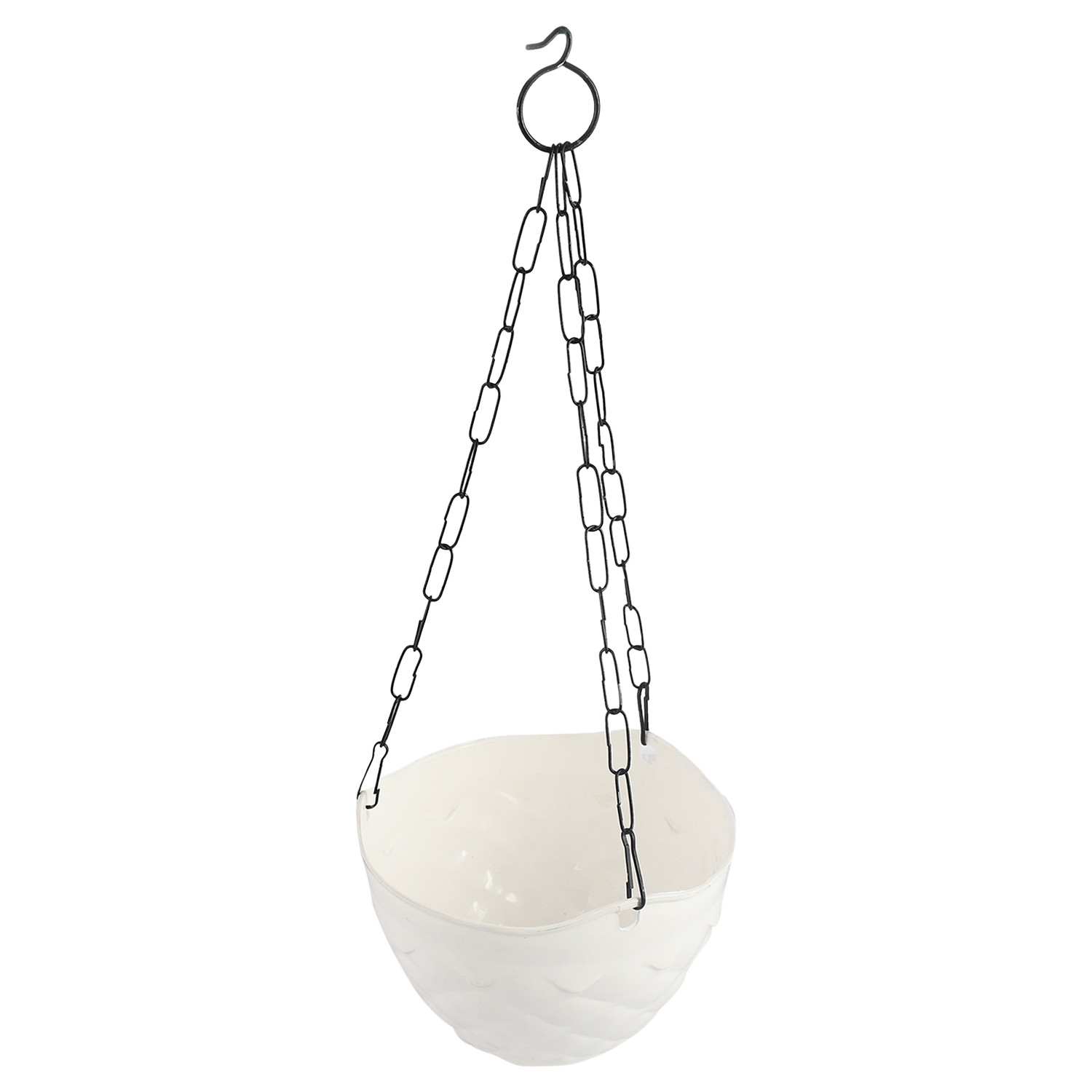 Kuber Industries Diamond Flower Pot|Durable Plastic Hanging Basket Flower Planter with Chain for Home|Garden|Balcony (White)