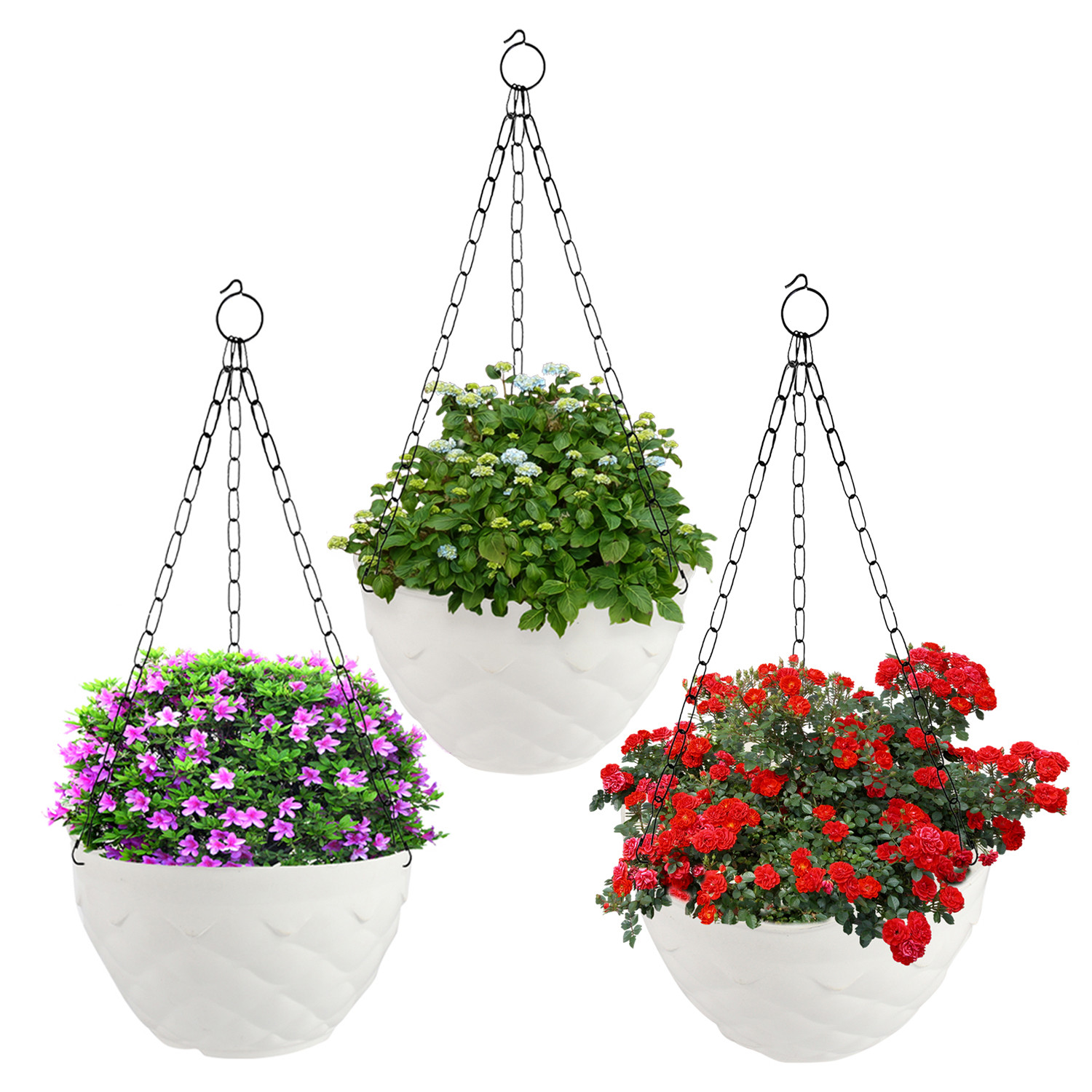 Kuber Industries Diamond Flower Pot|Durable Plastic Hanging Basket Flower Planter with Chain for Home|Garden|Balcony (White)