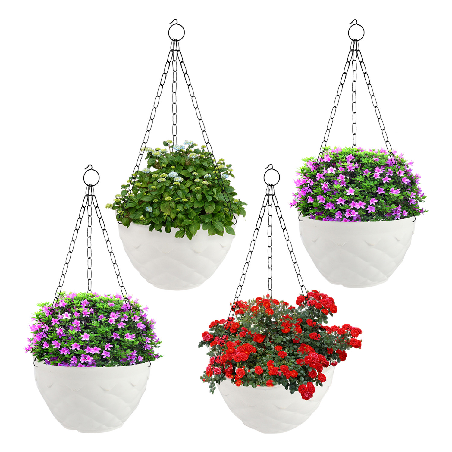 Kuber Industries Diamond Flower Pot|Durable Plastic Hanging Basket Flower Planter with Chain for Home|Garden|Balcony (White)